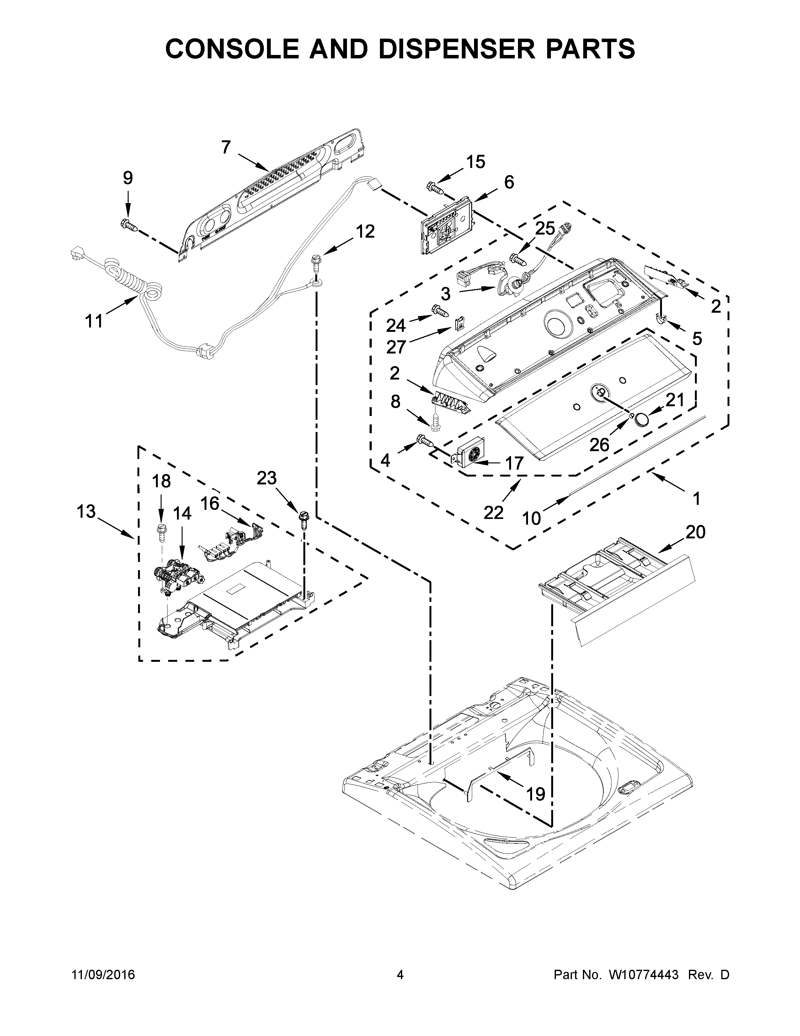 Kenmore 11027132410 console and dispenser parts diagram
