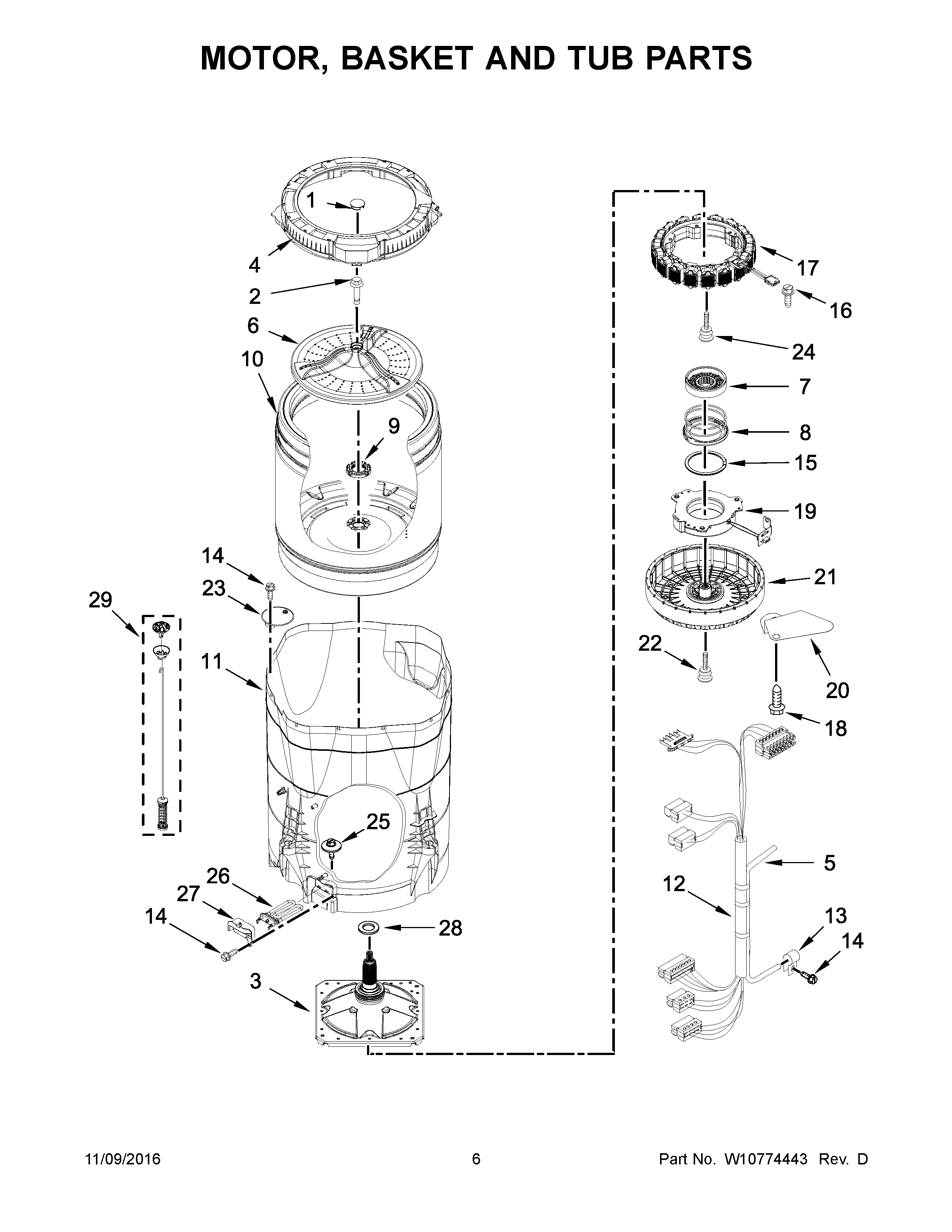 Kenmore 11027132410 motor, basket and tub parts diagram
