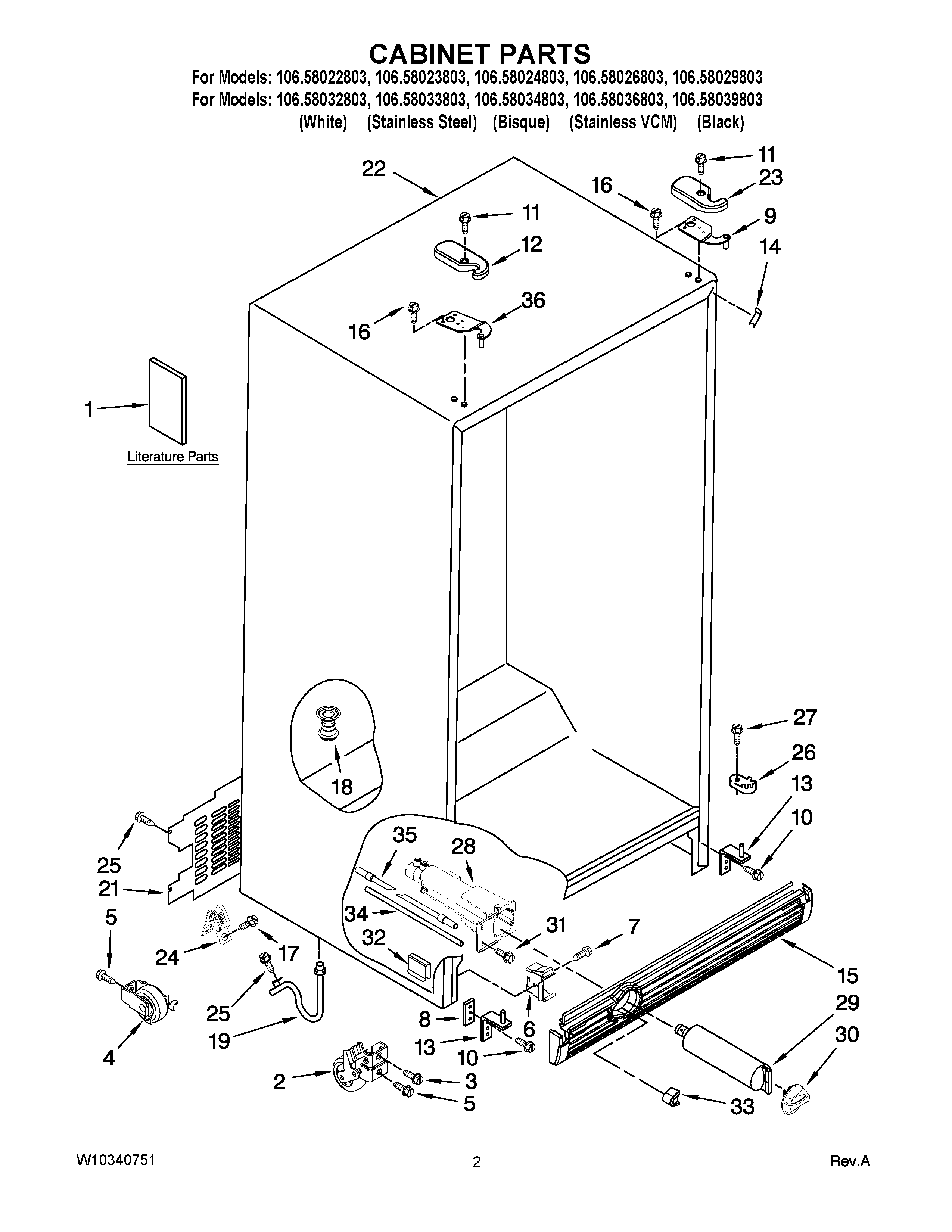 Kenmore 10658022803 cabinet parts diagram