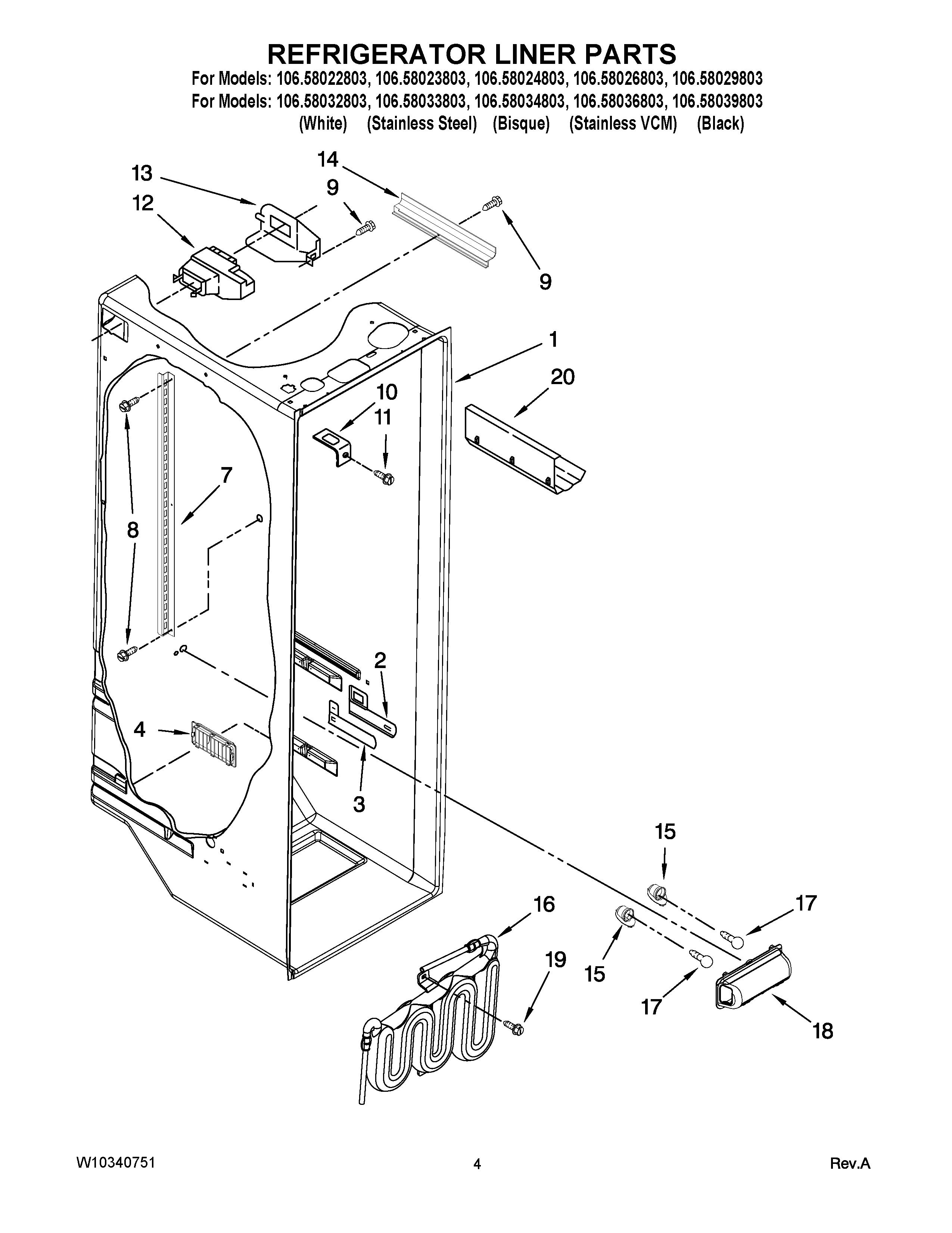 Kenmore 10658022803 refrigerator liner parts diagram