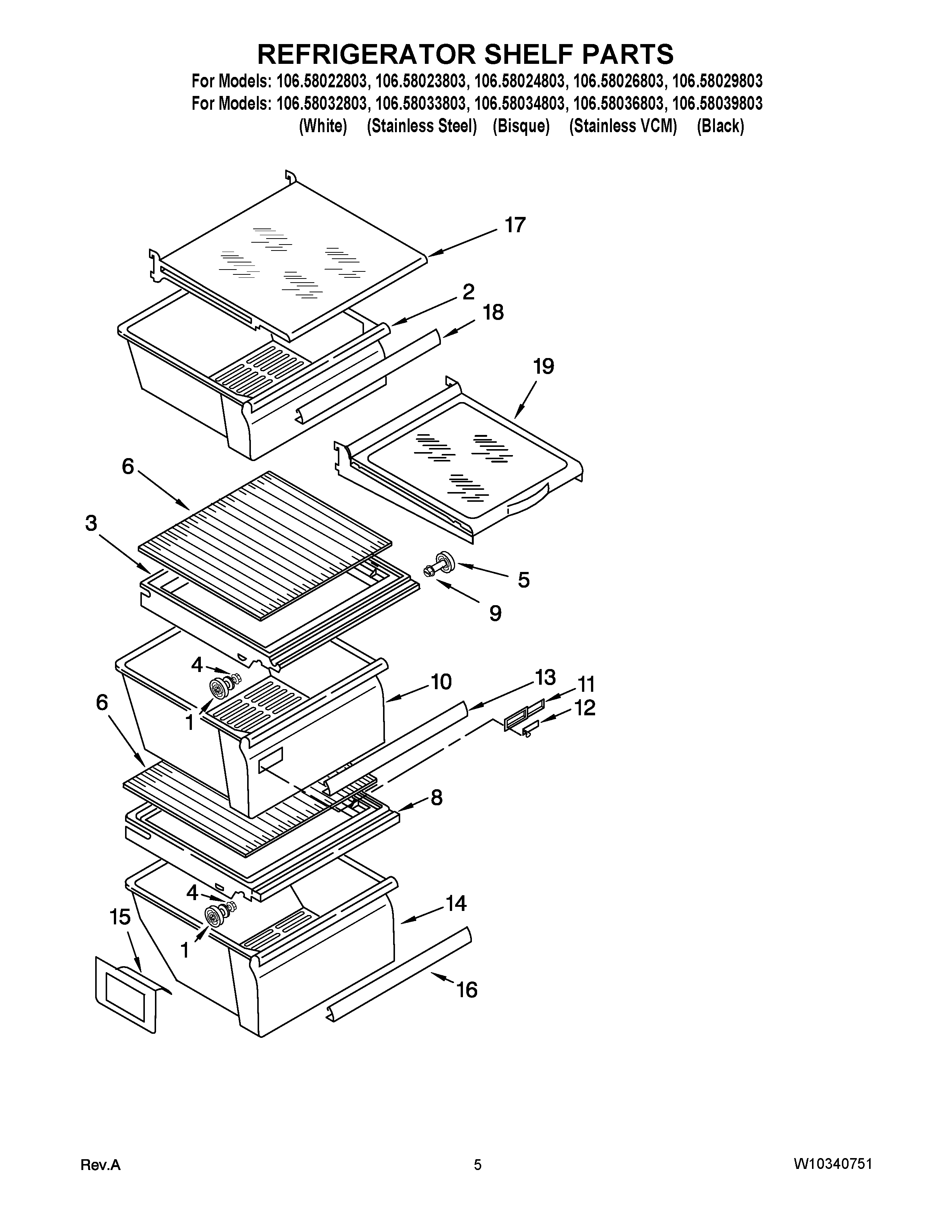 Kenmore 10658022803 refrigerator shelf parts diagram