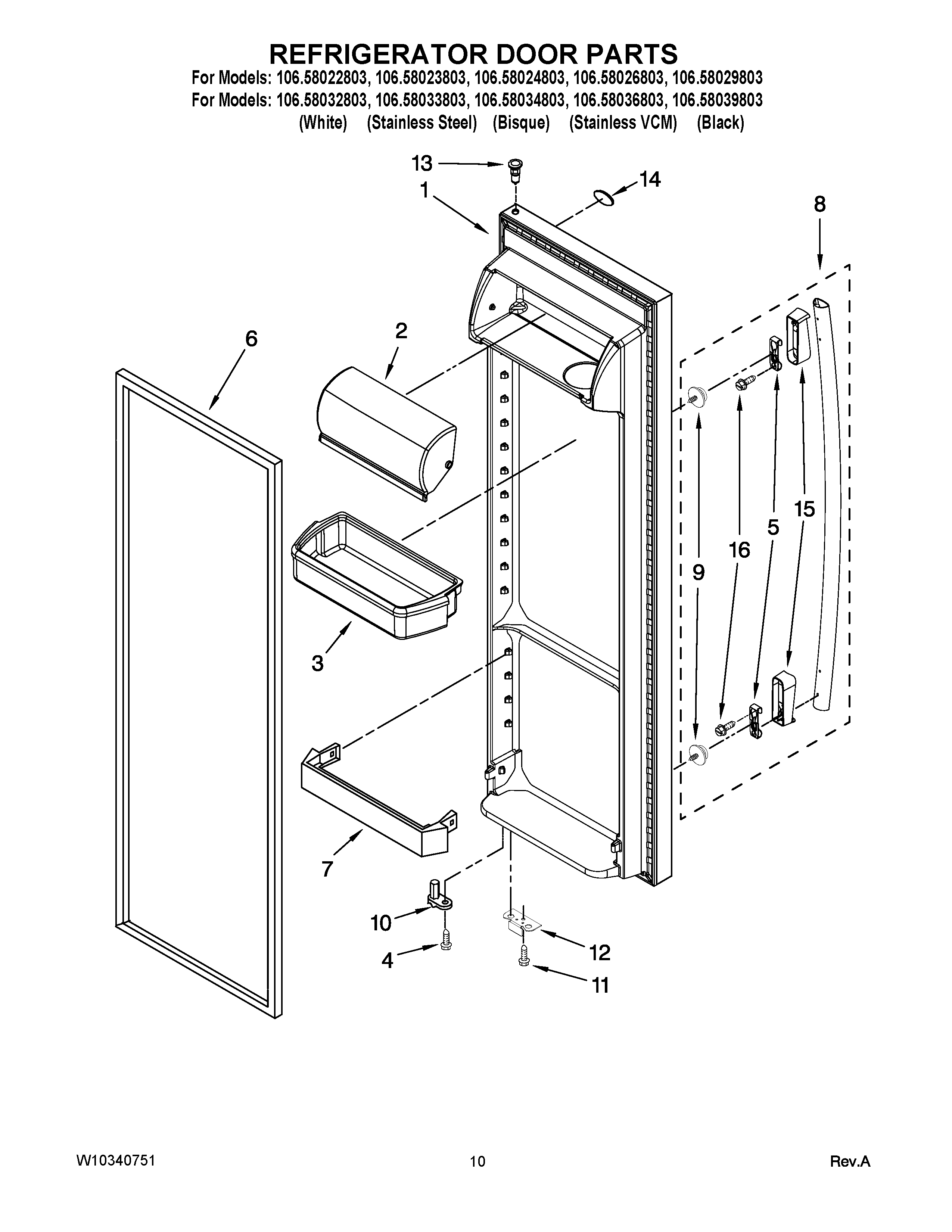 Kenmore 10658022803 refrigerator door parts diagram