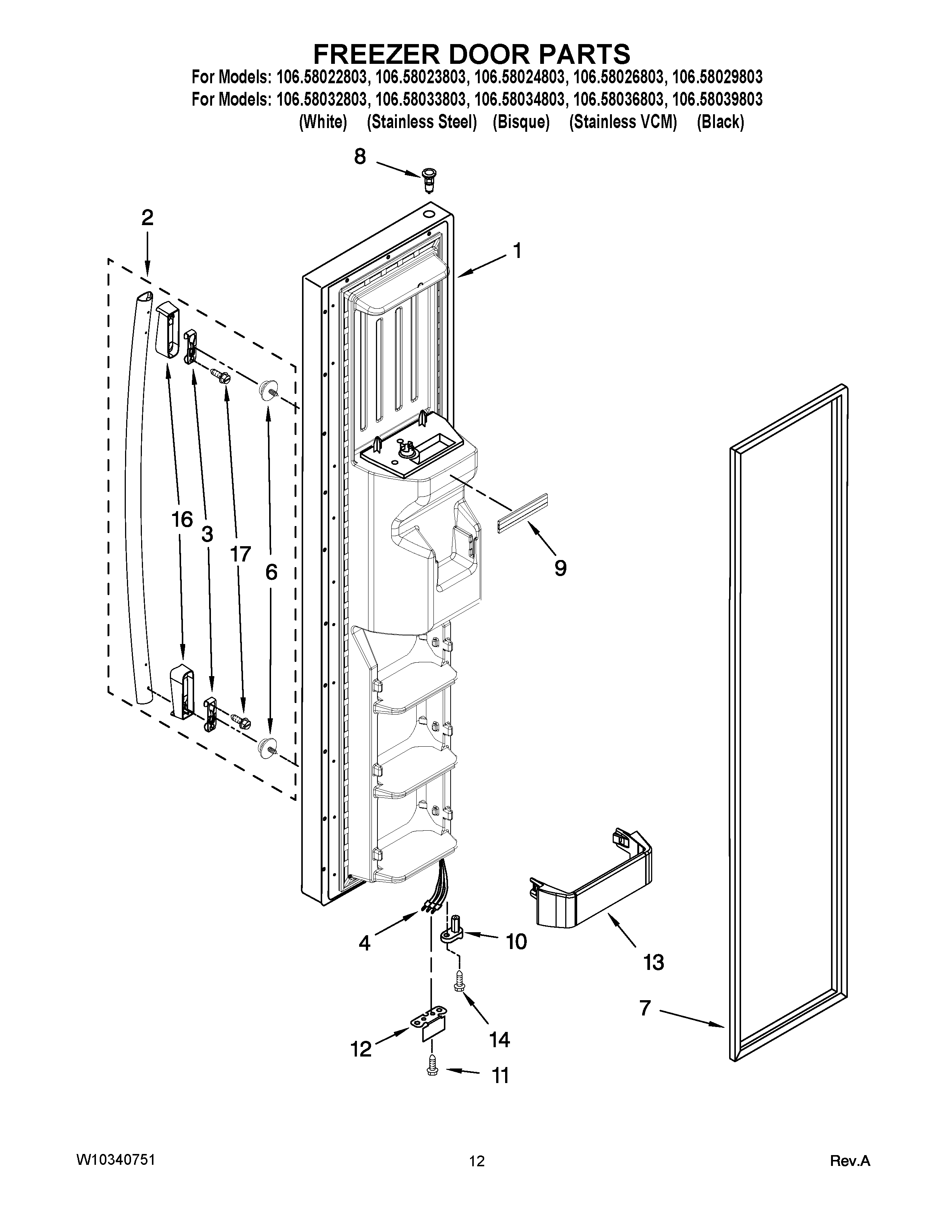 Kenmore 10658022803 freezer door parts diagram