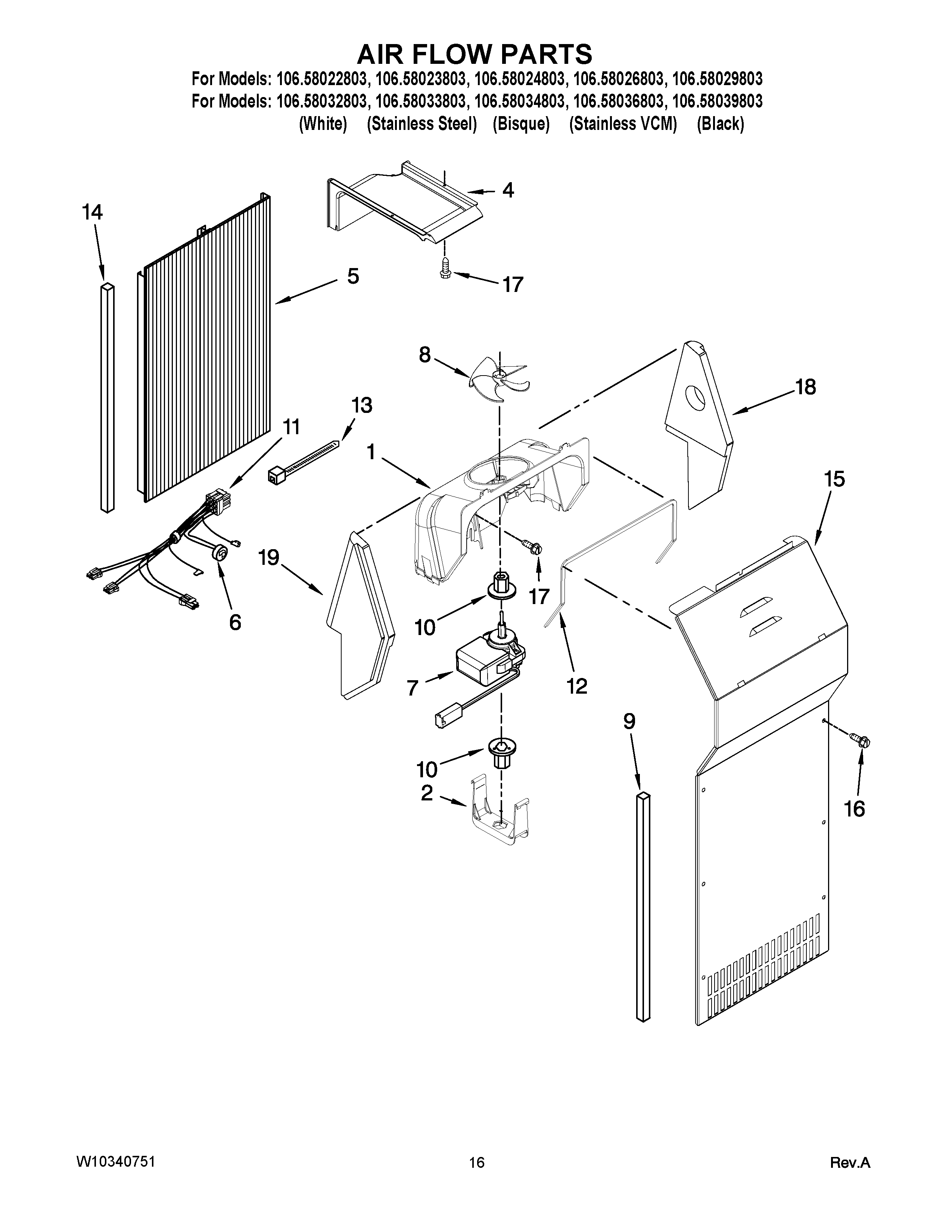 Kenmore 10658022803 air flow parts diagram