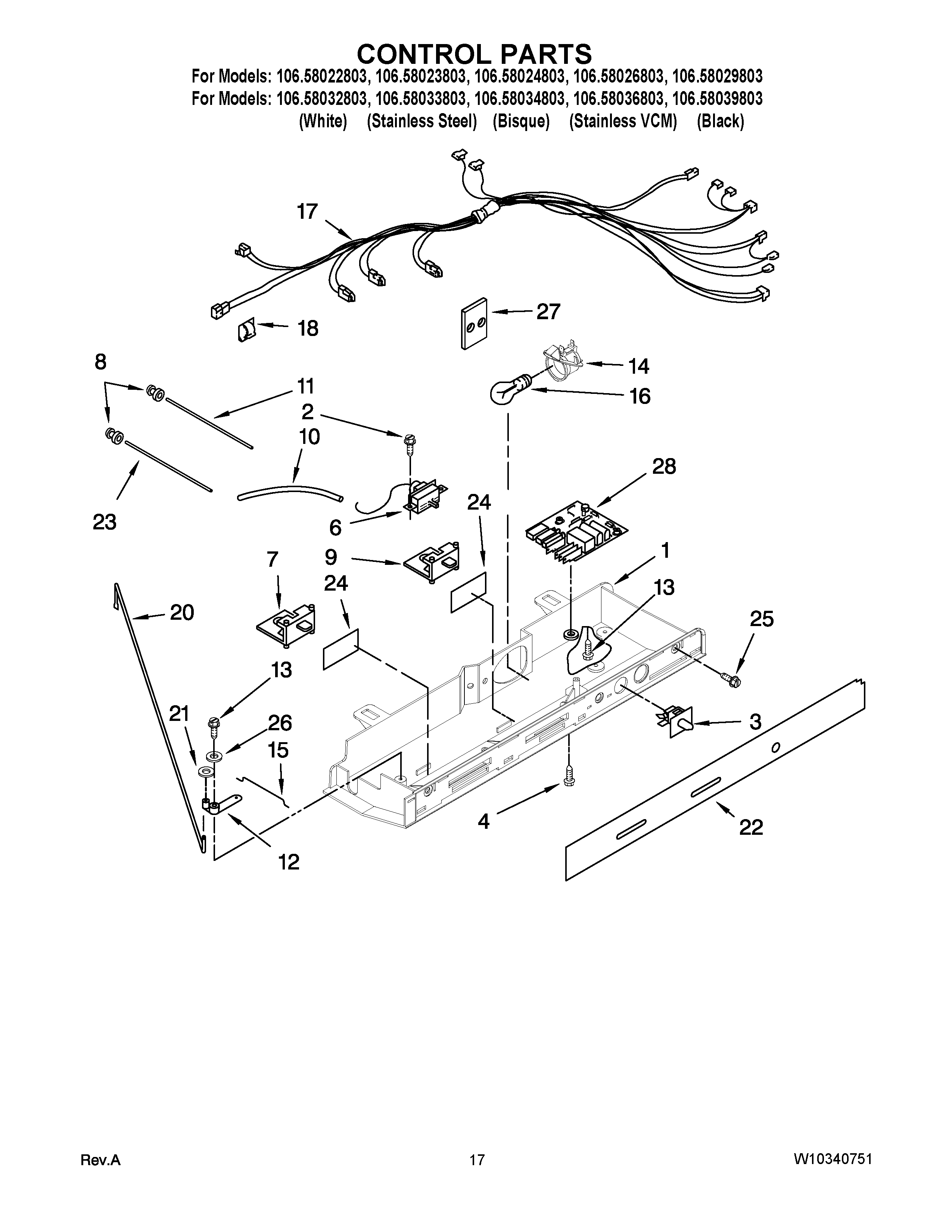 Kenmore 10658022803 control parts diagram