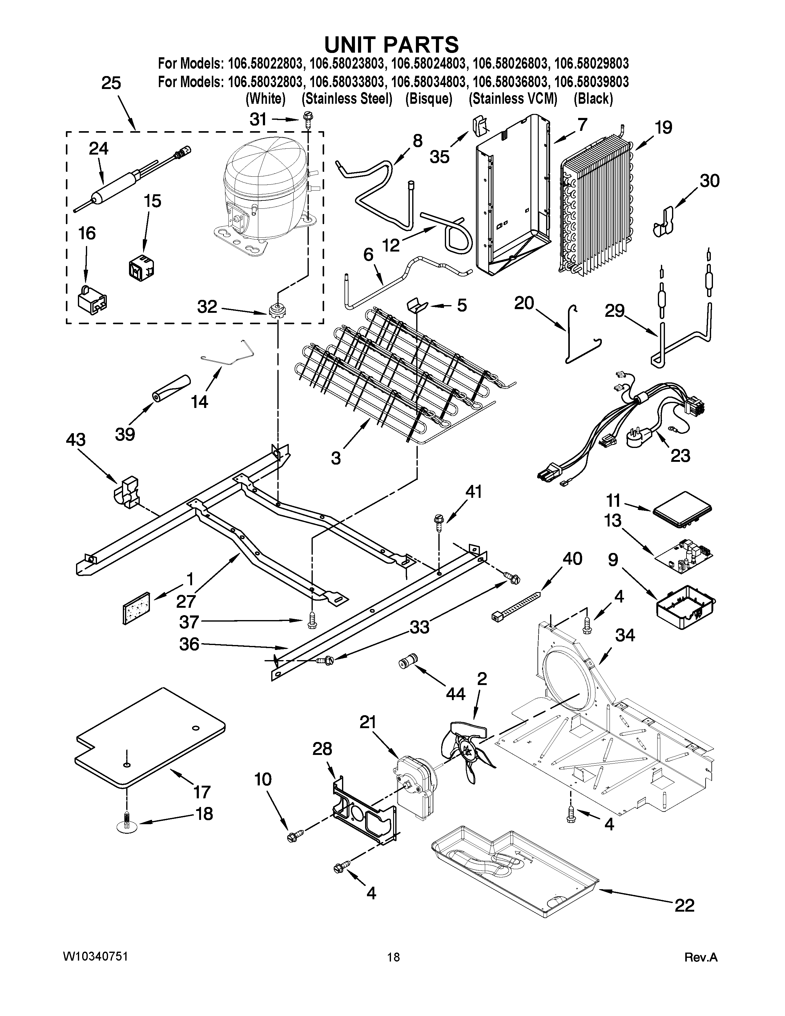 Kenmore 10658022803 unit parts diagram