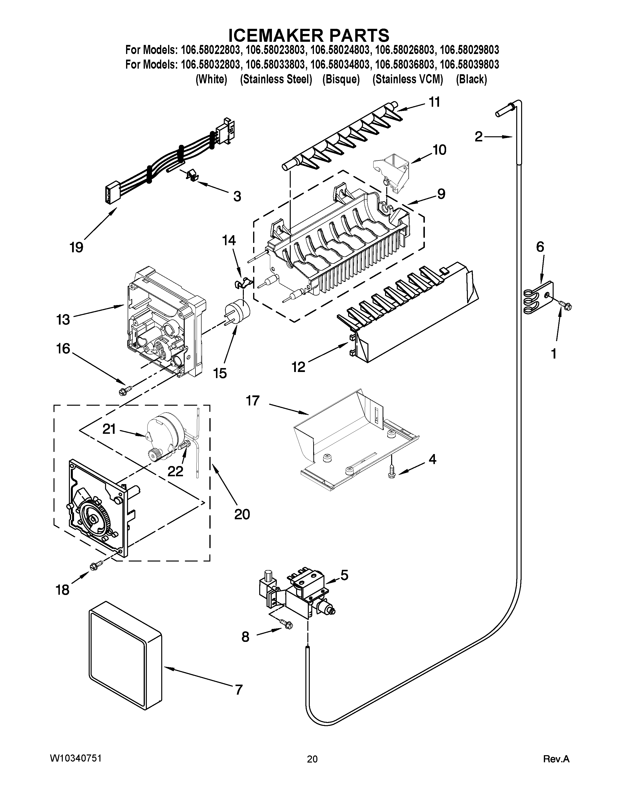 Kenmore 10658022803 icemaker parts diagram