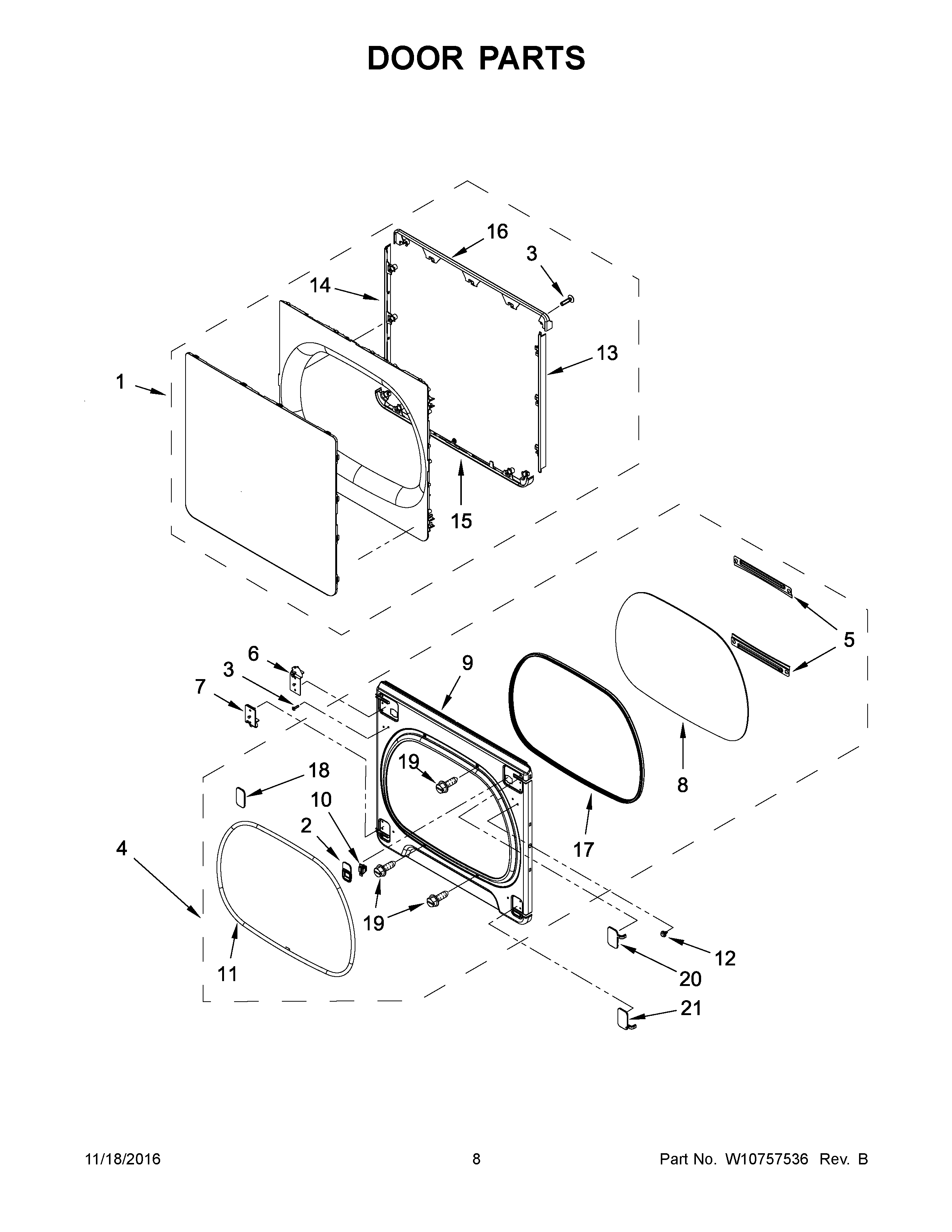 Kenmore 110C69133410 door parts diagram