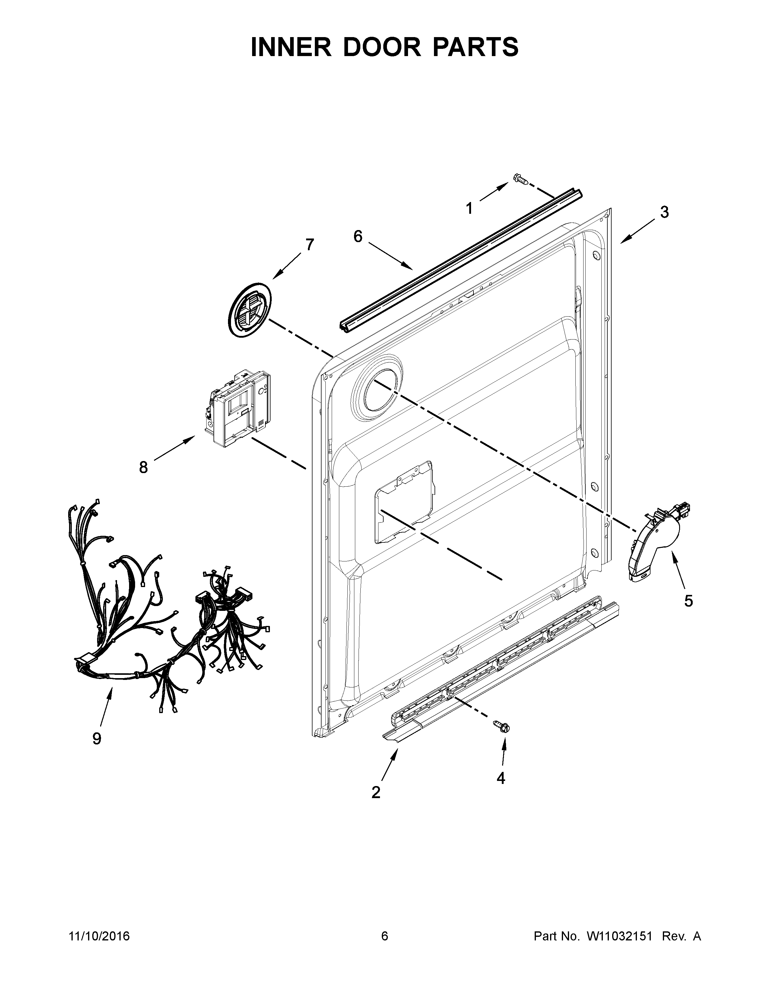 Kenmore 66513543N413 inner door parts diagram