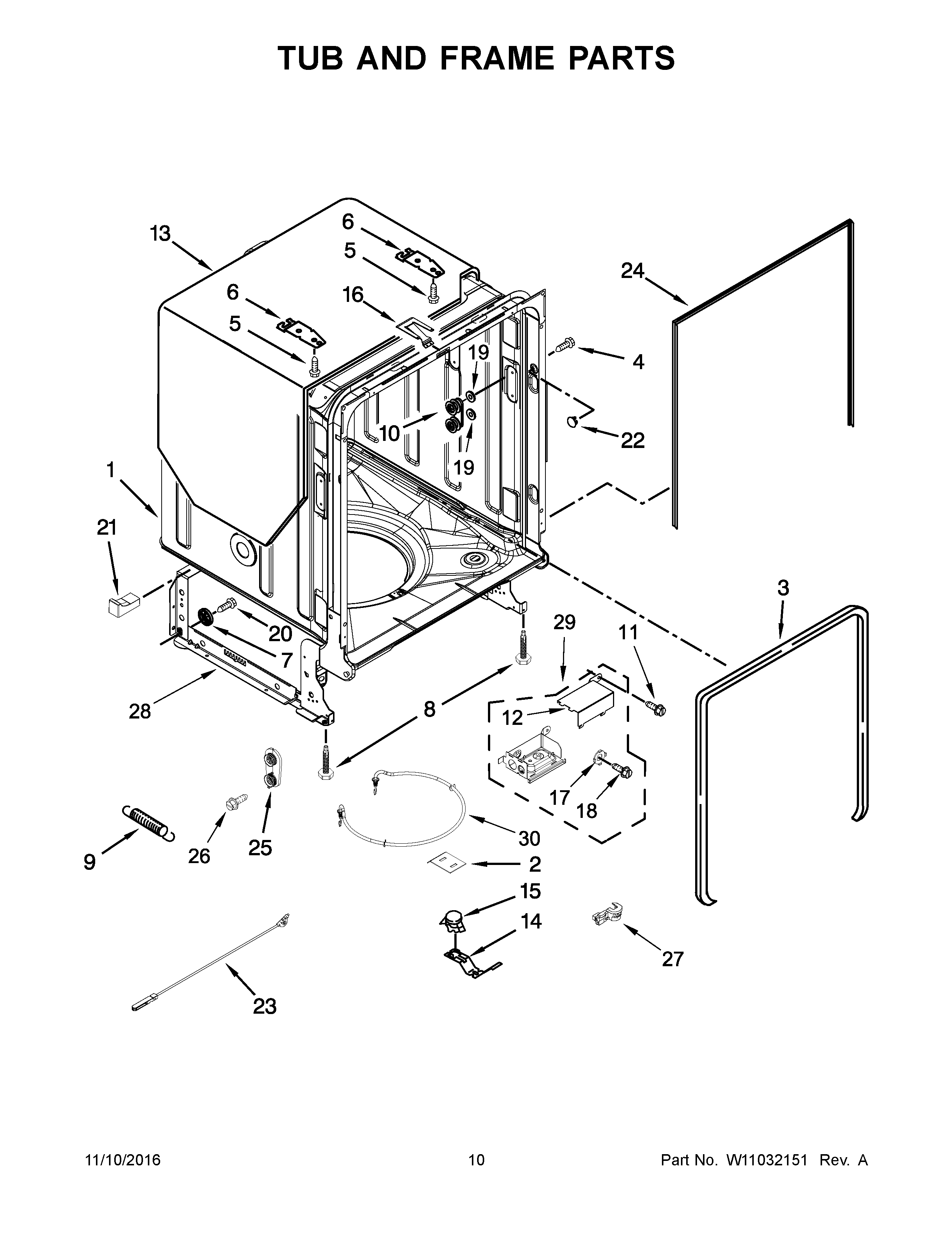 Kenmore 66513543N413 tub and frame parts diagram