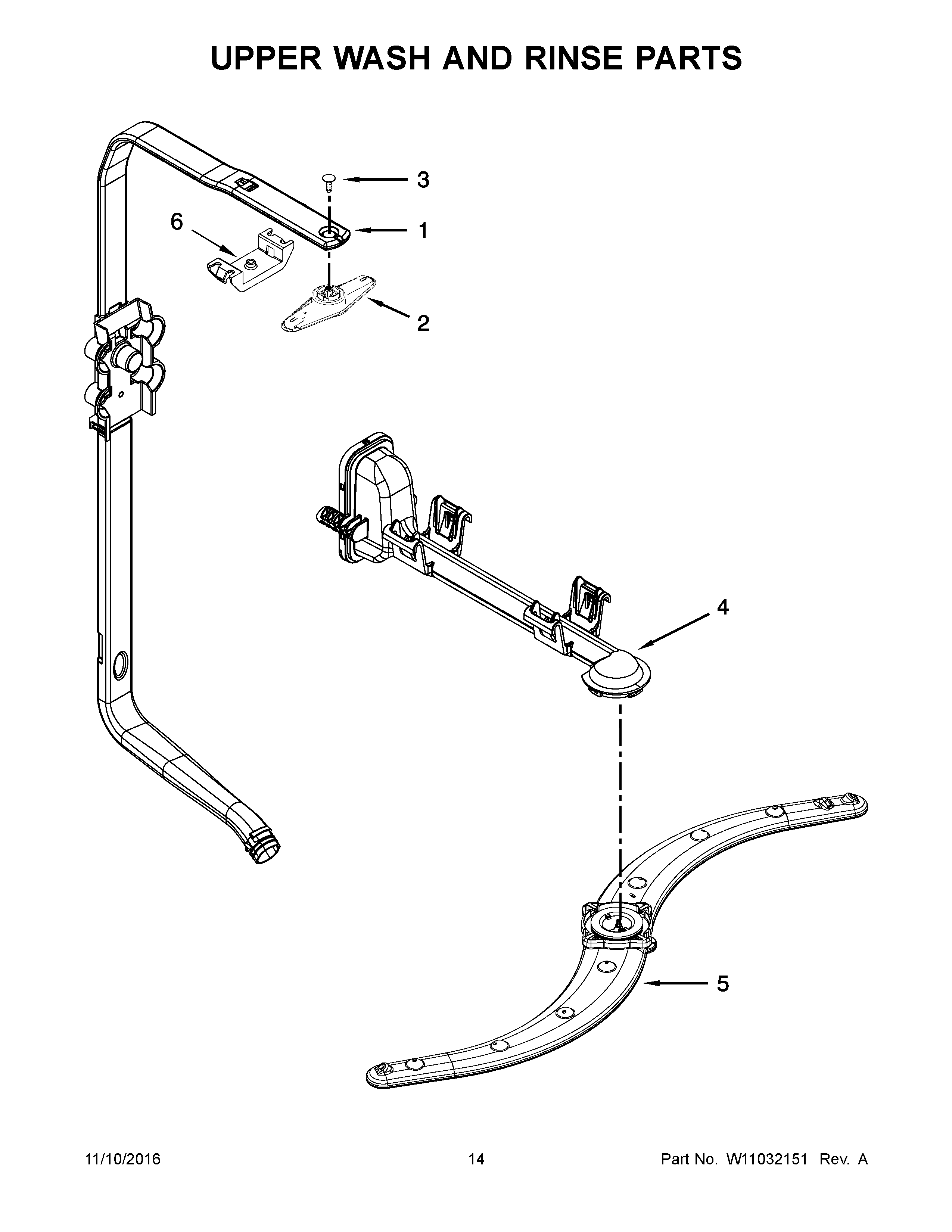 Kenmore 66513543N413 upper wash and rinse parts diagram