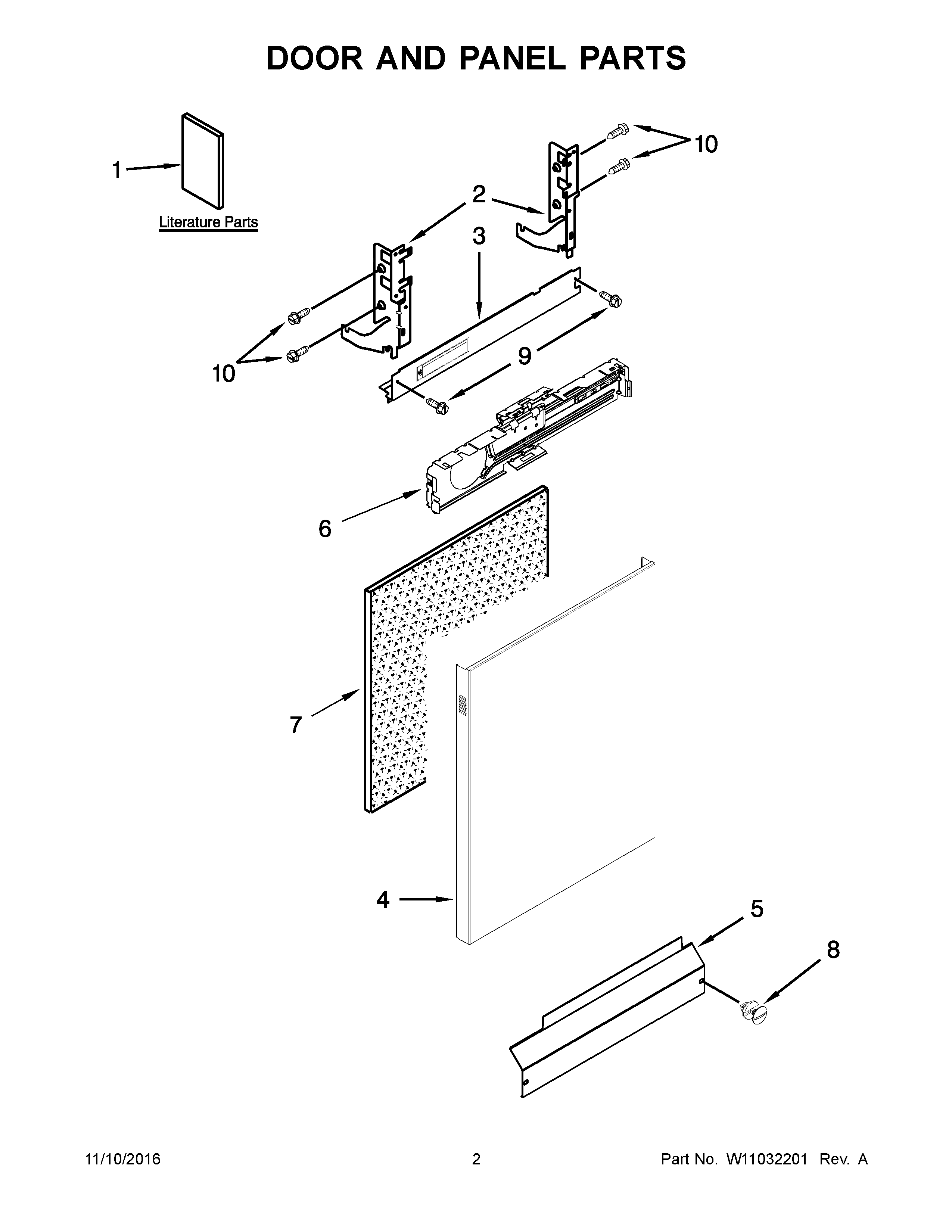 Kenmore 66513222N413 door and panel parts diagram
