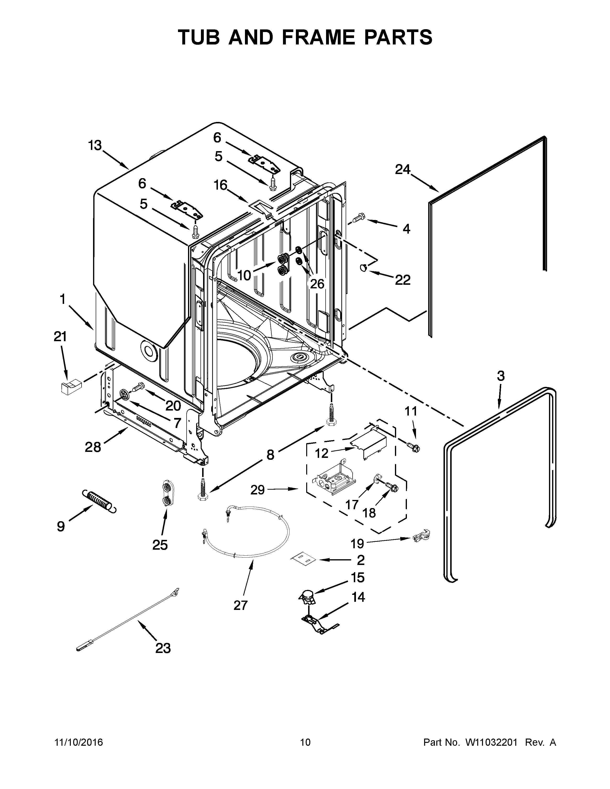 Kenmore 66513222N413 tub and frame parts diagram