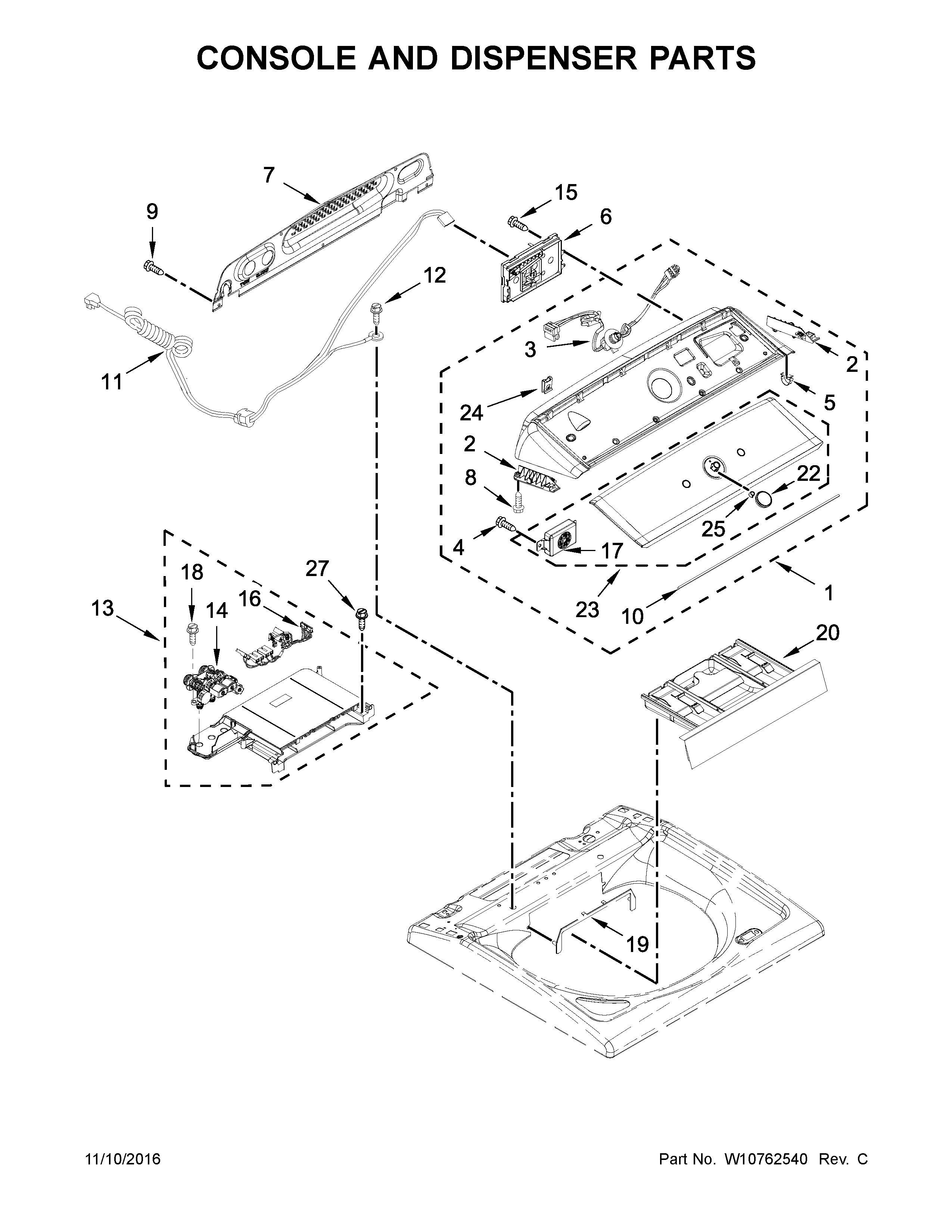 Kenmore 11029132410 console and dispenser parts diagram