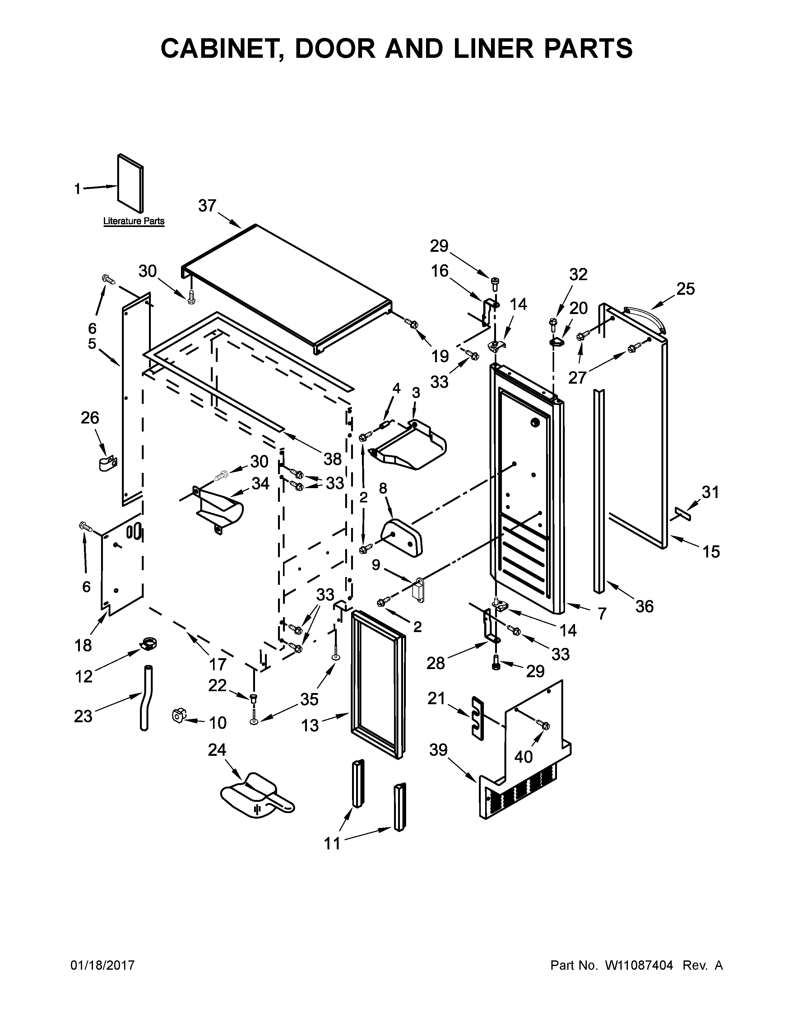Kenmore 10689553102 cabinet, door and liner parts diagram