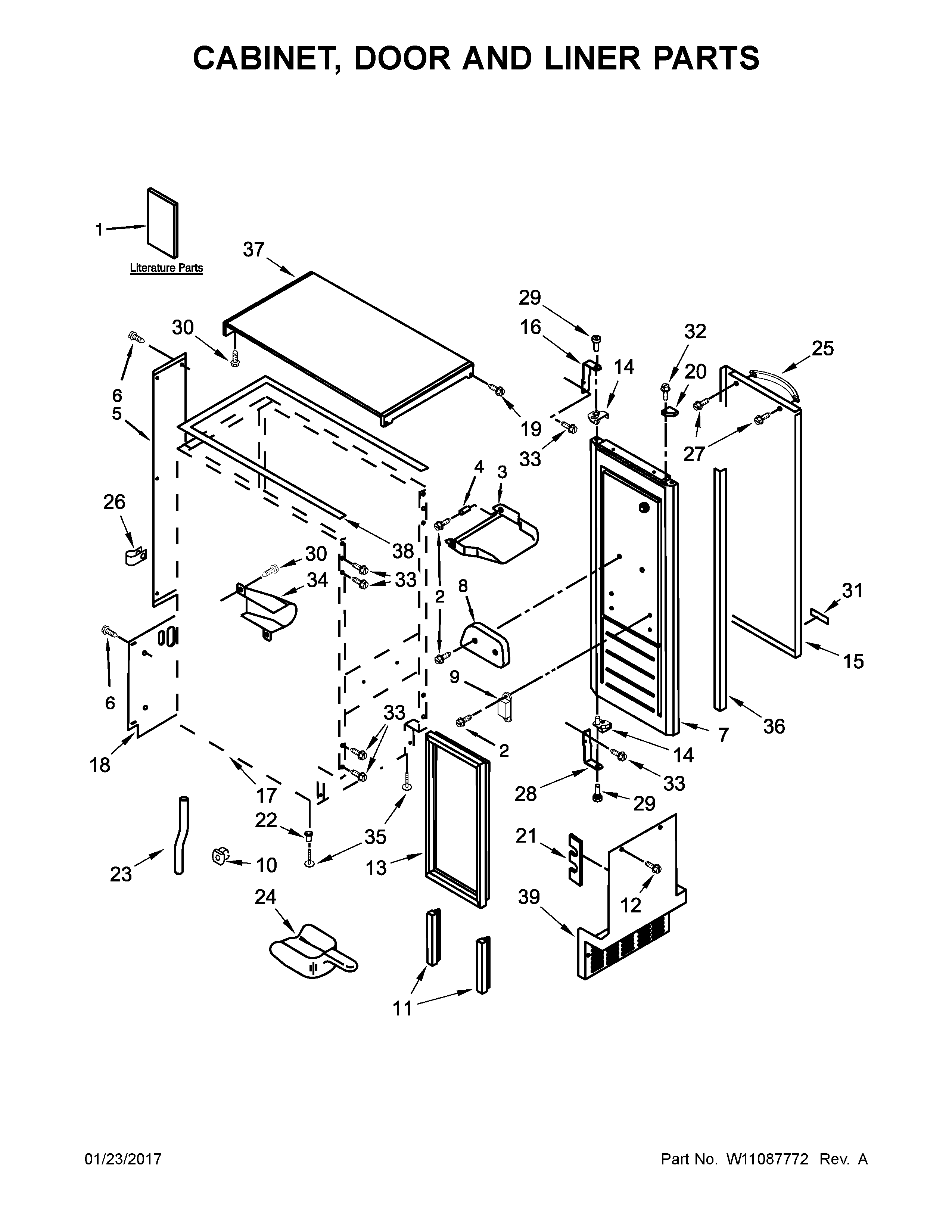 Kenmore 10689592102 cabinet, door and liner parts diagram
