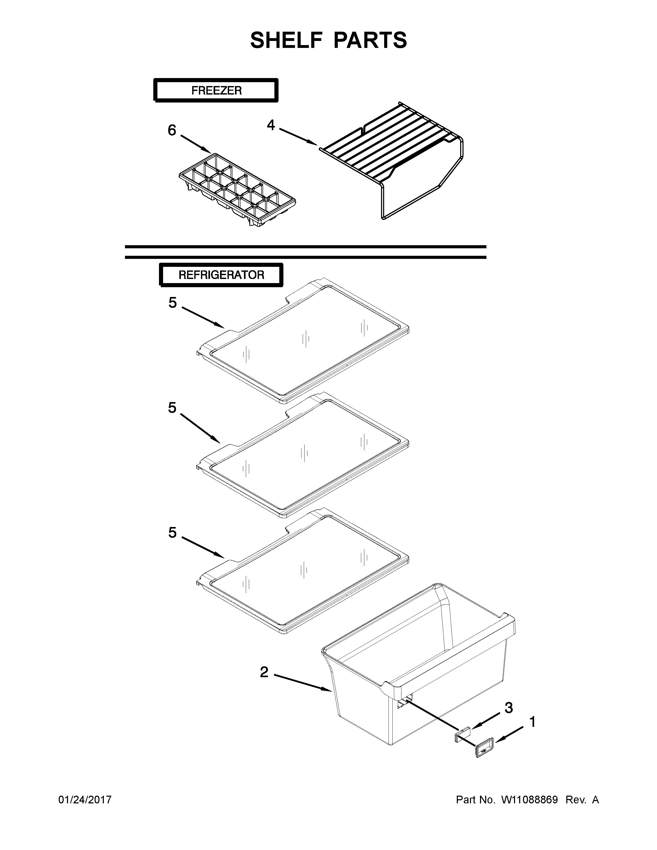 Kenmore 10676393413 shelf parts diagram