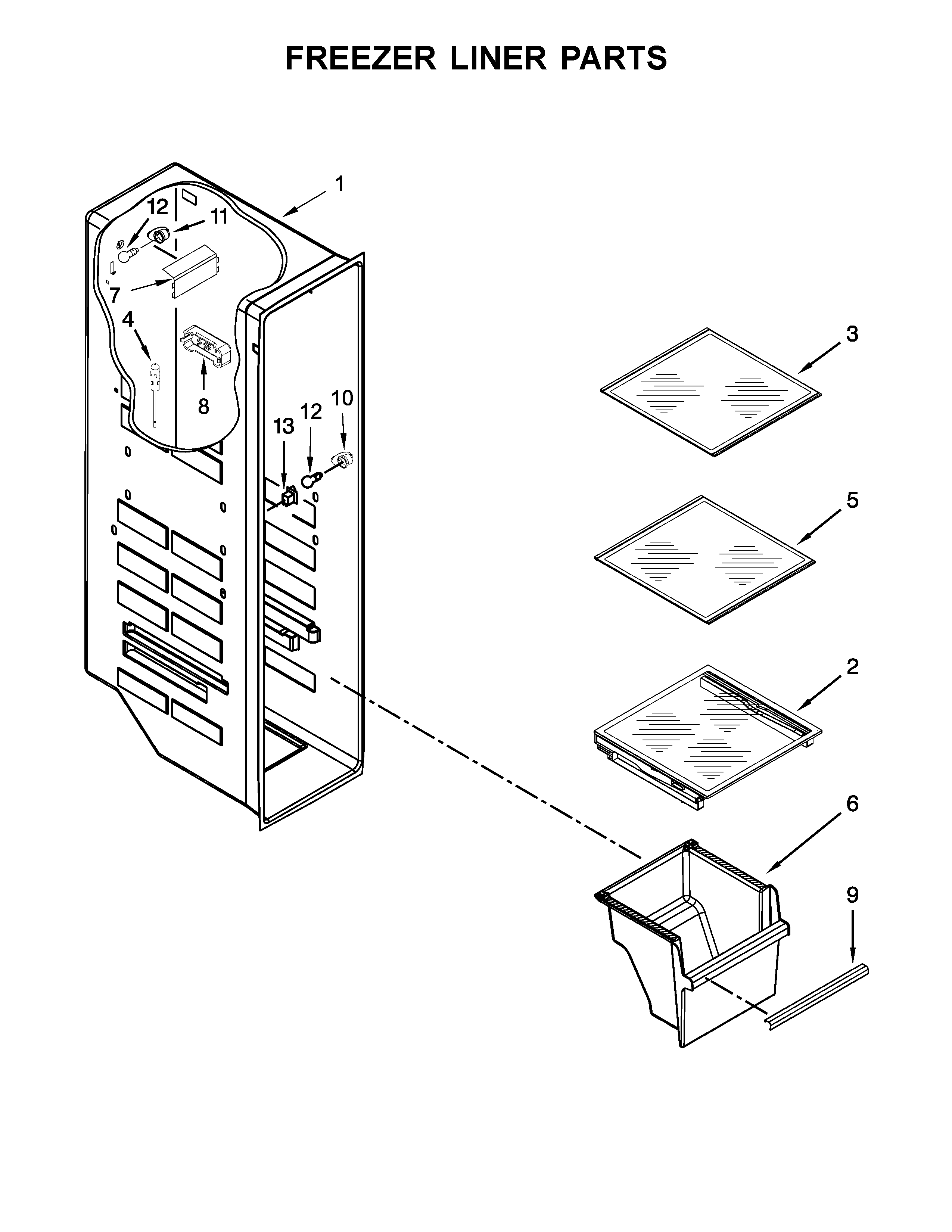 Kenmore 10651782410 freezer liner parts diagram