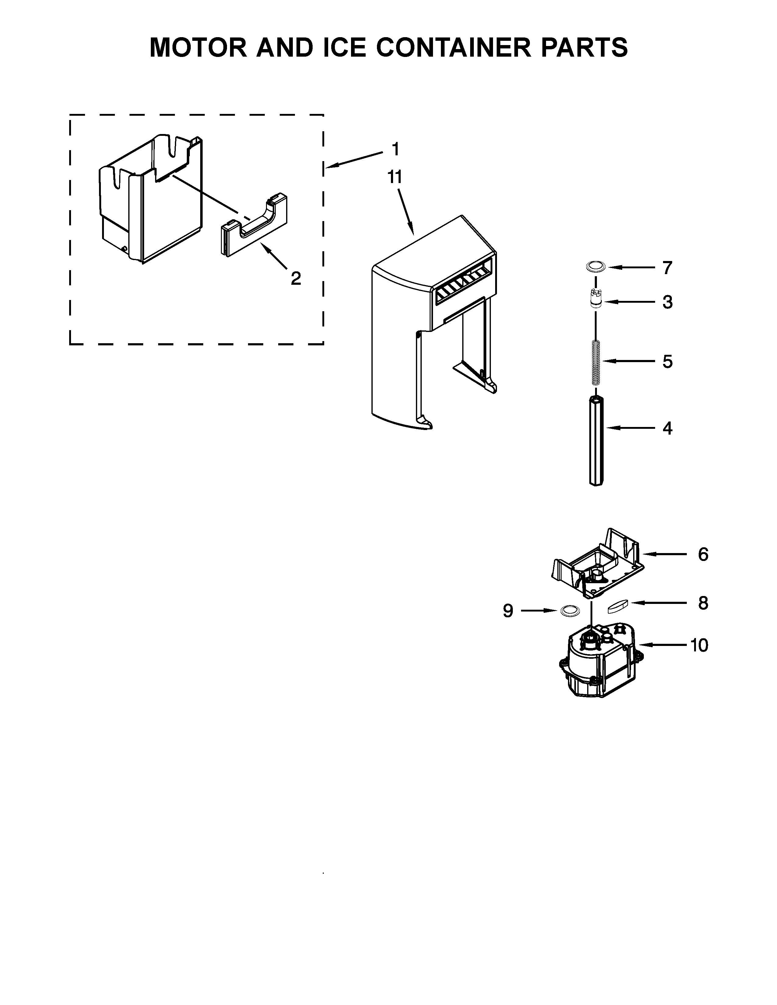 Kenmore 10651782410 motor and ice container parts diagram