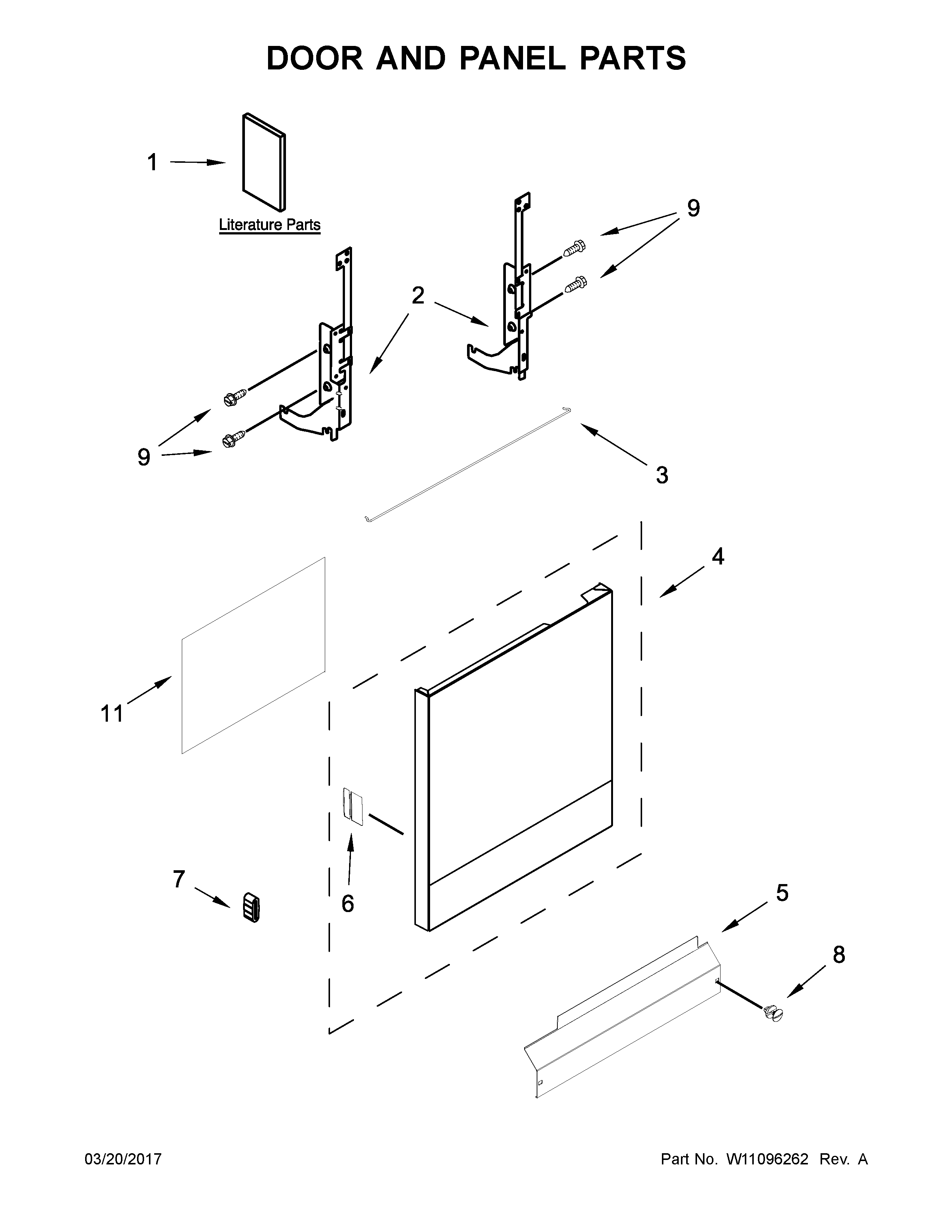 Kenmore 66517489N710 door and panel parts diagram