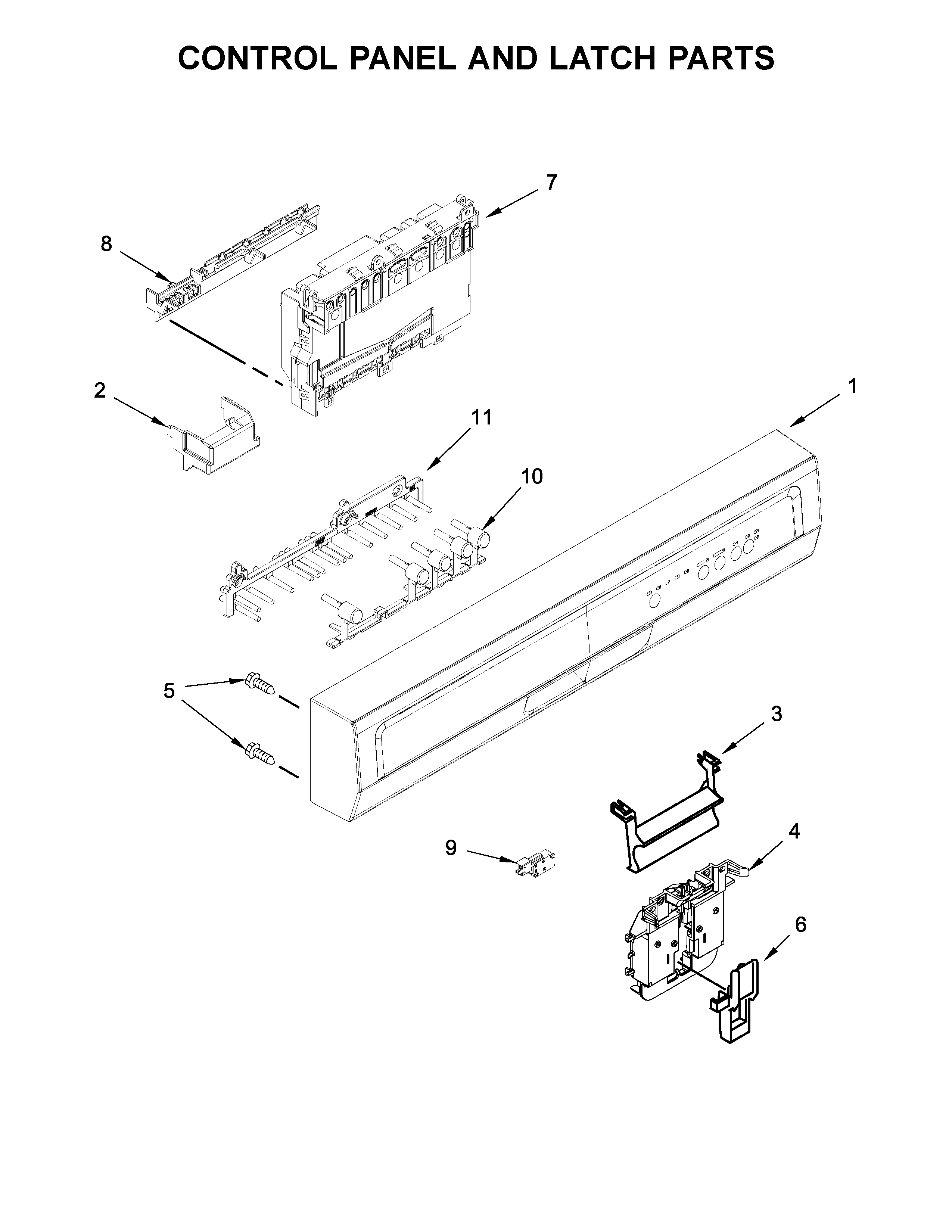 Kenmore 66517489N710 control panel and latch parts diagram