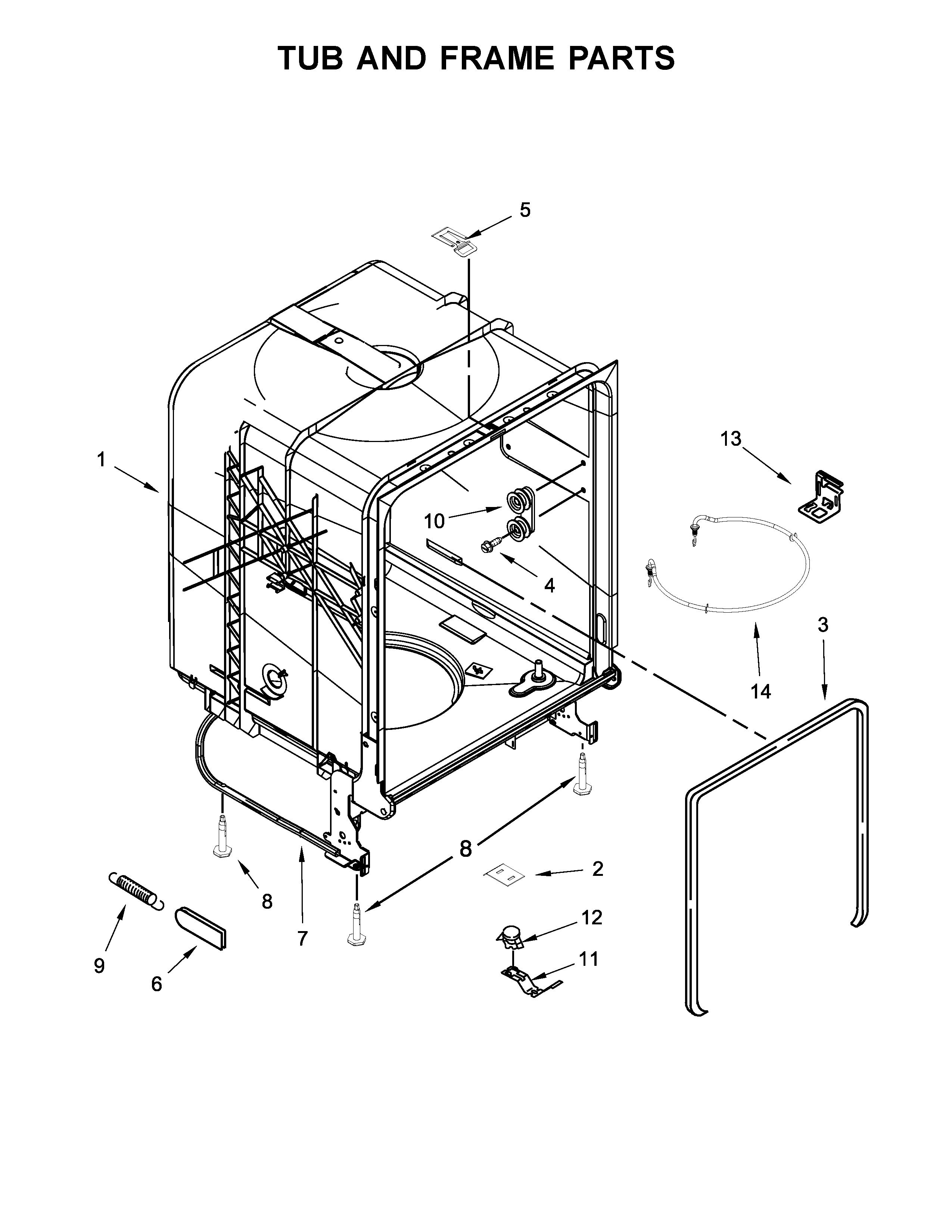 Kenmore 66517489N710 tub and frame parts diagram