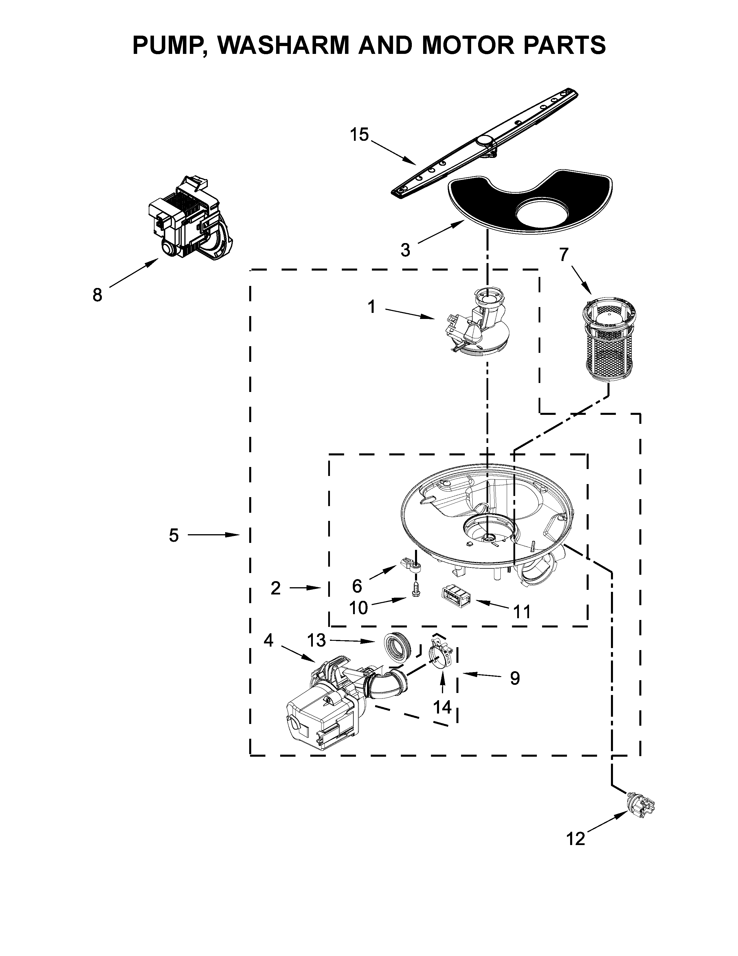Kenmore 66517489N710 pump, washarm and motor parts diagram