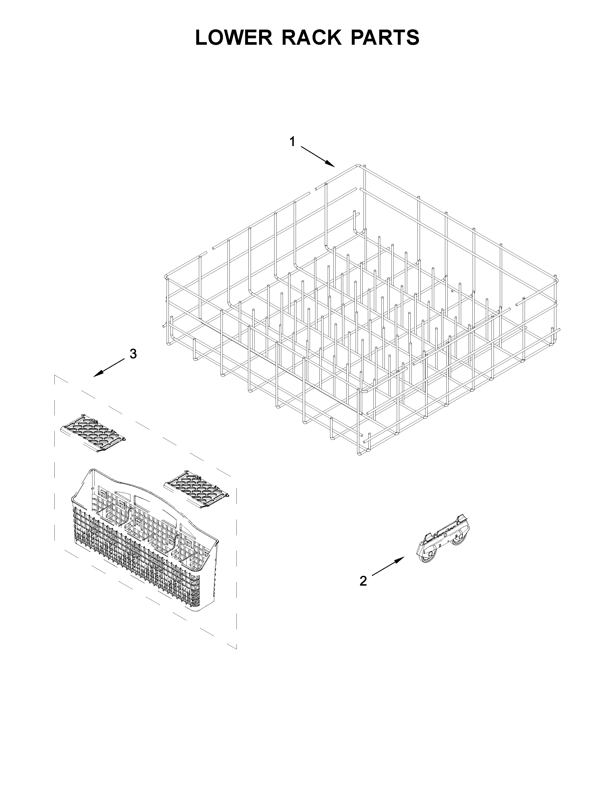 Kenmore 66517489N710 lower rack parts diagram