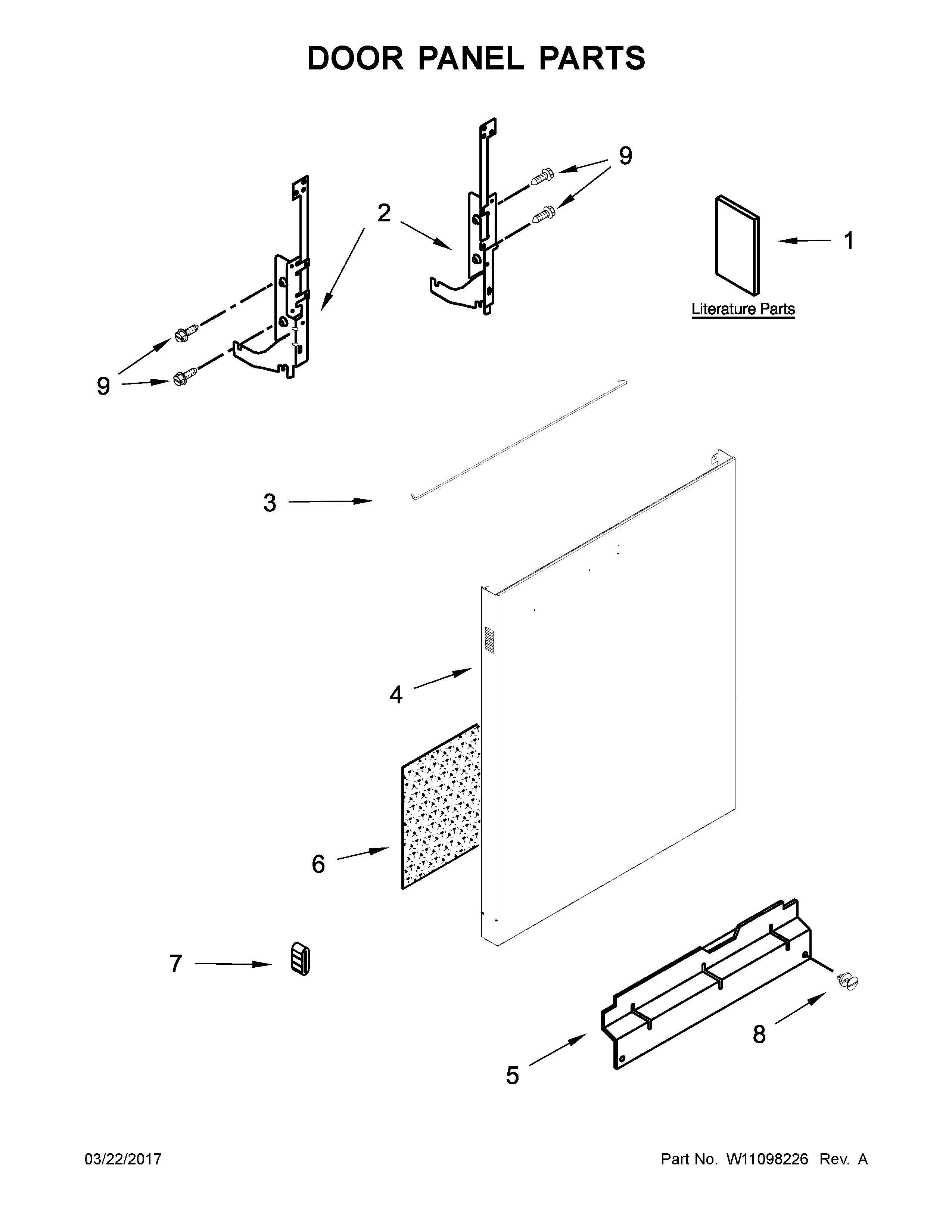 Kenmore 2217389N710 door panel parts diagram