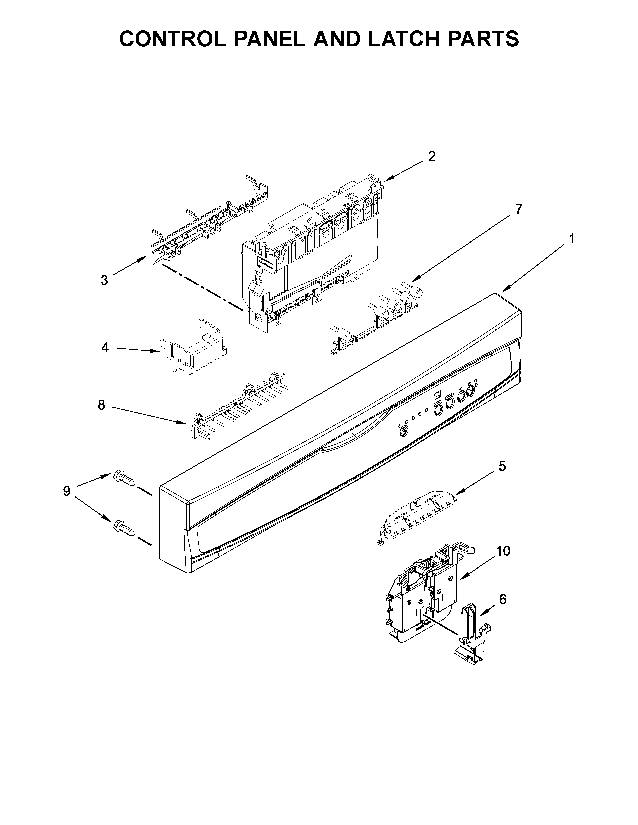 Kenmore 2217389N710 control panel and latch parts diagram