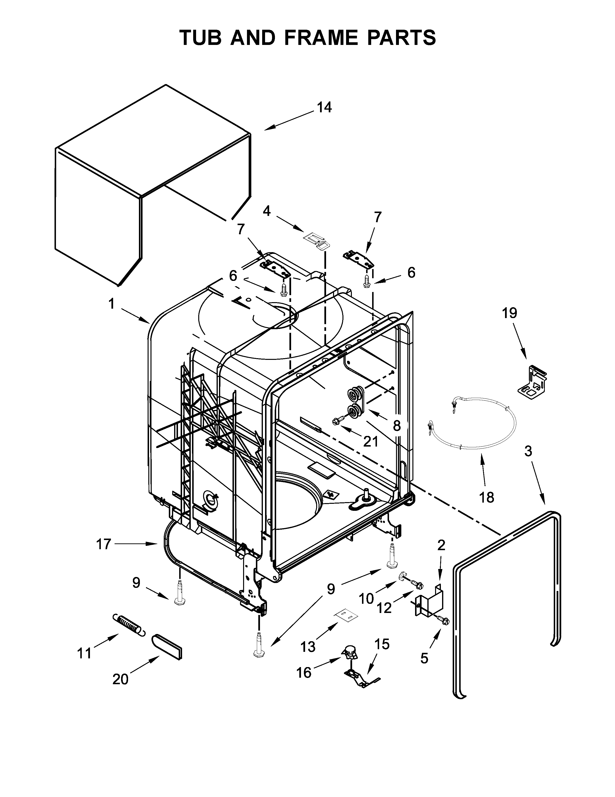 Kenmore 2217389N710 tub and frame parts diagram