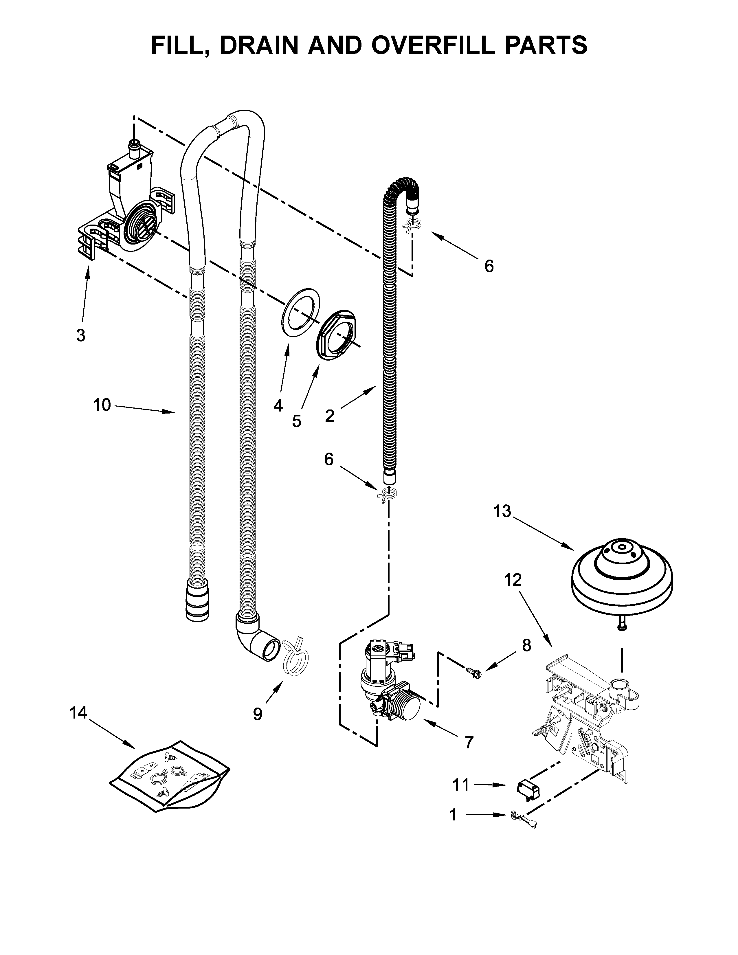 Kenmore 2213802N710 fill, drain and overfill parts diagram
