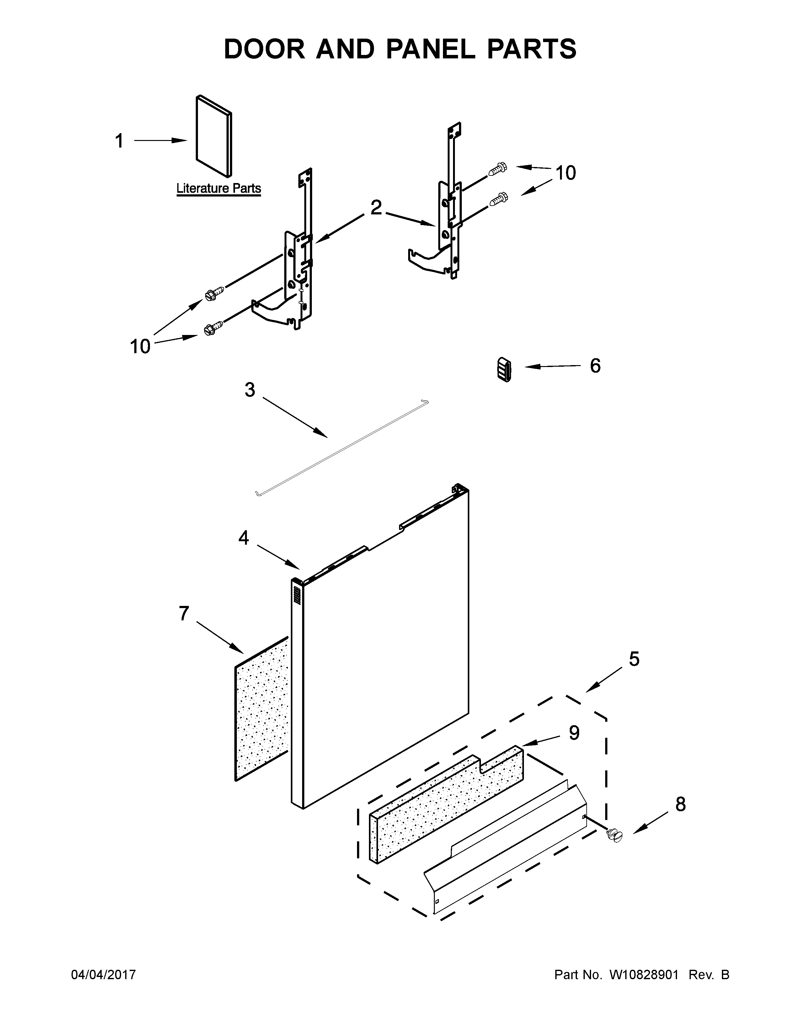 Kenmore 66513204N412 door and panel parts diagram