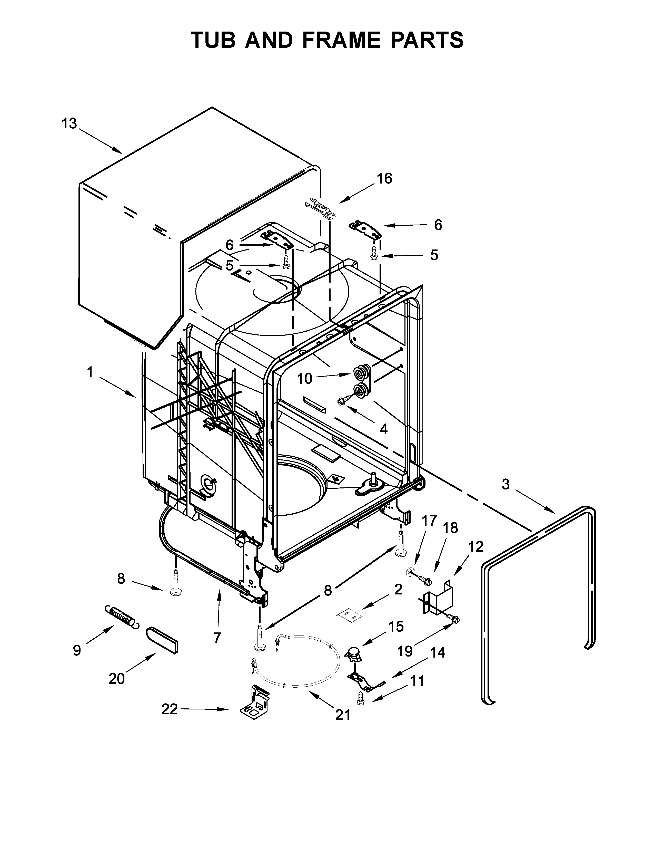 Kenmore 66513204N412 tub and frame parts diagram