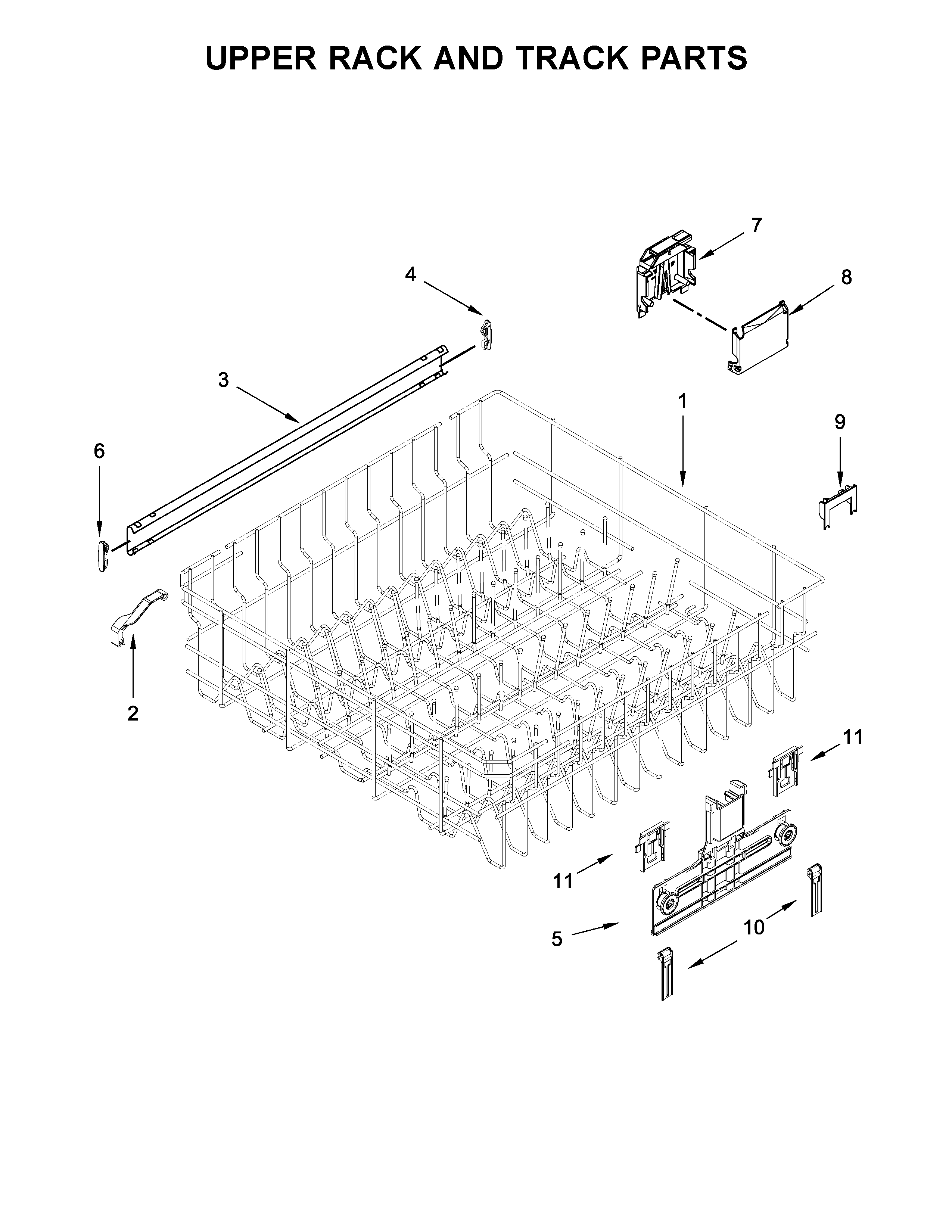 Kenmore 66513204N412 upper rack and track parts diagram