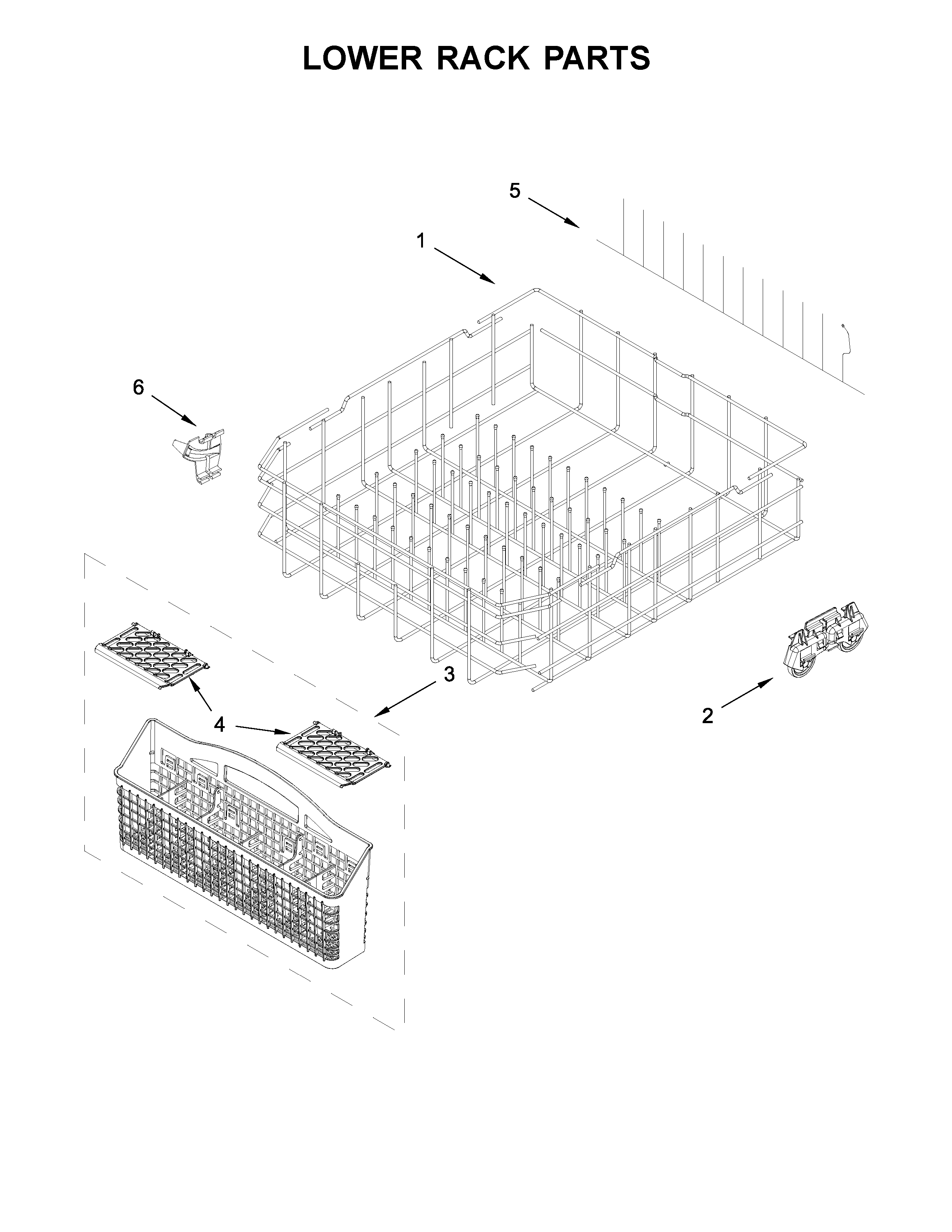 Kenmore 66513204N412 lower rack parts diagram