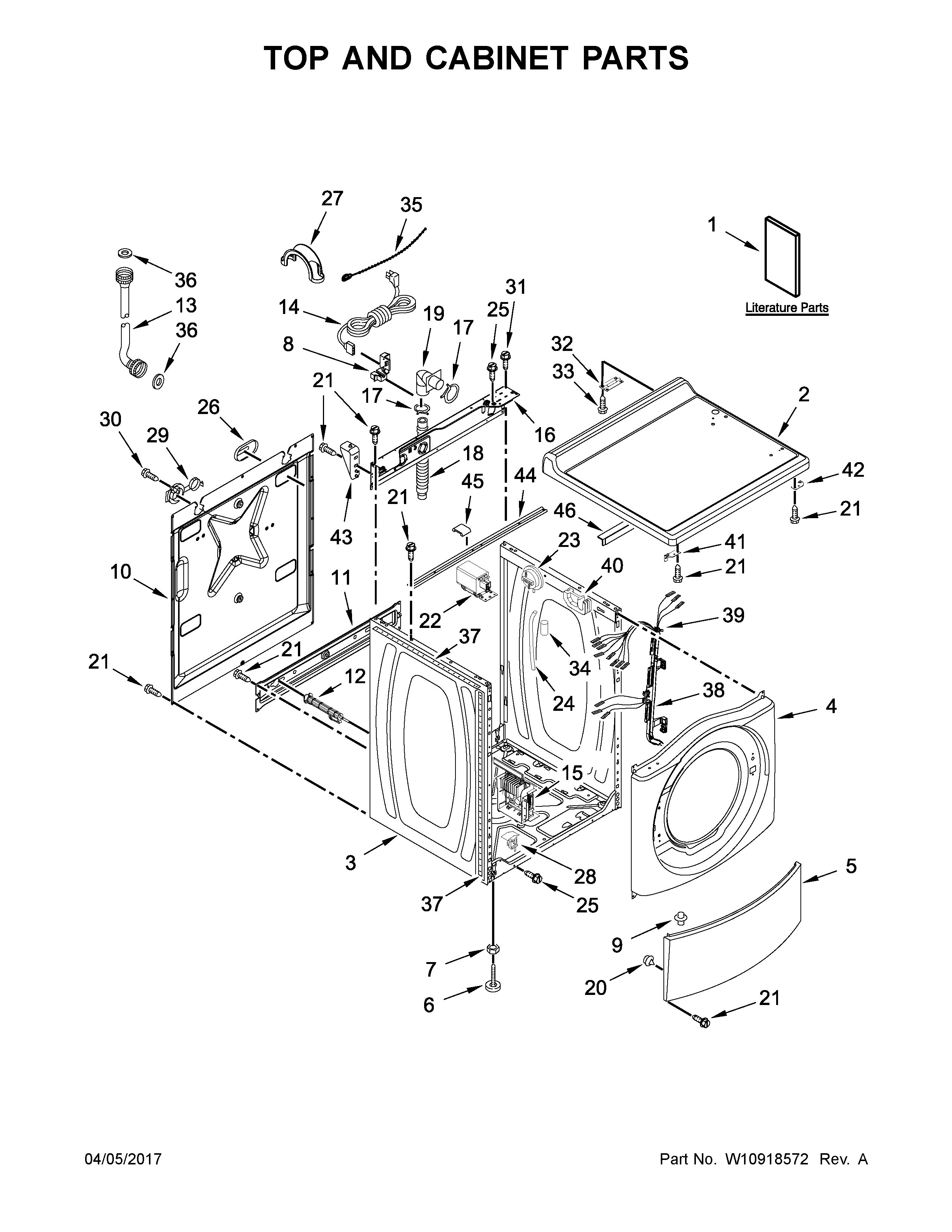 Kenmore 11041942710 top and cabinet parts diagram