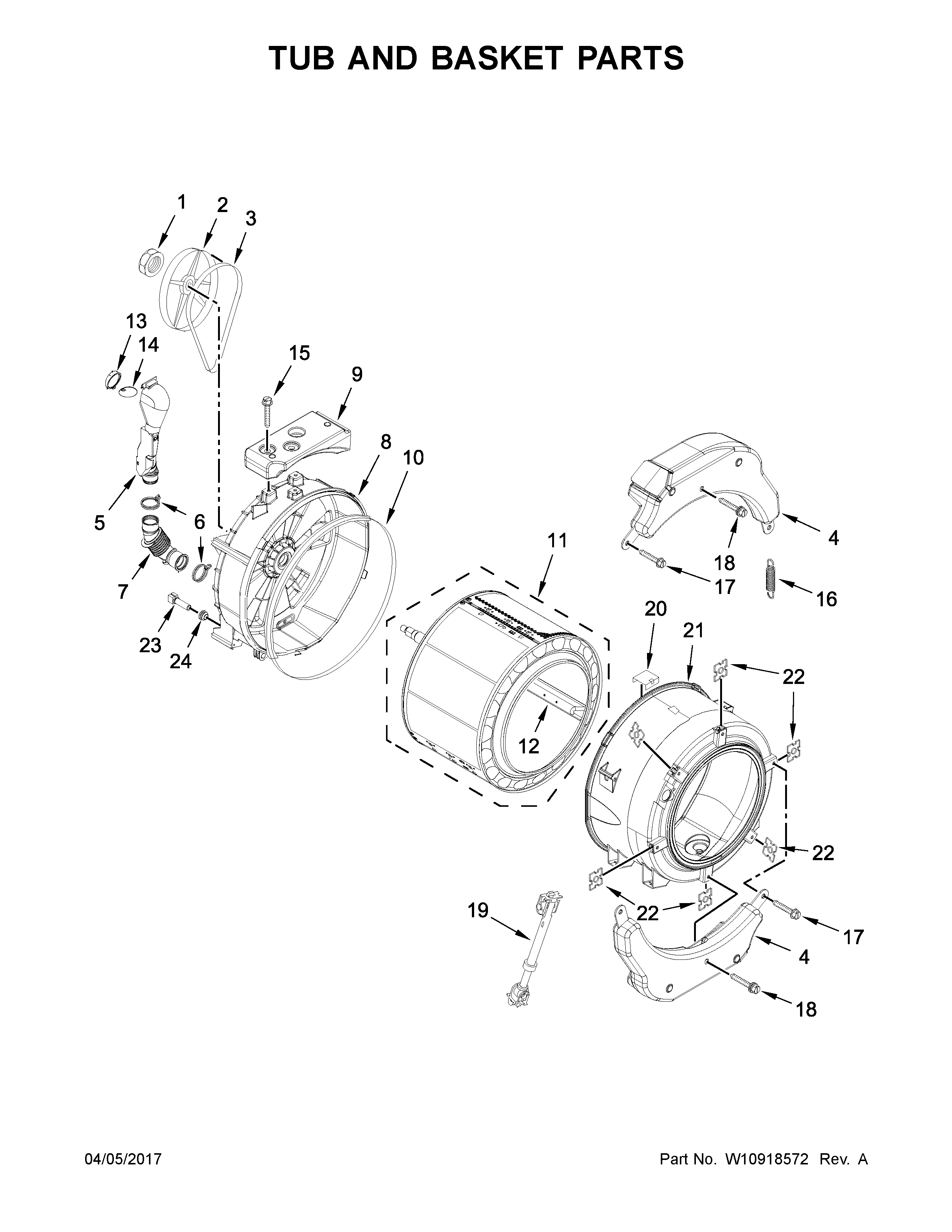 Kenmore 11041942710 tub and basket parts diagram