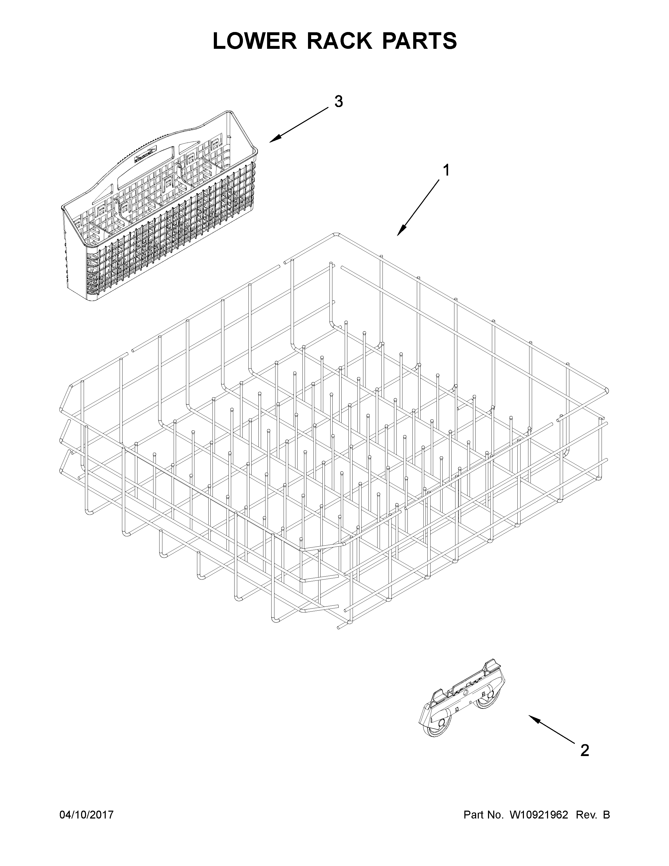 Kenmore 66514573N611 lower rack parts diagram