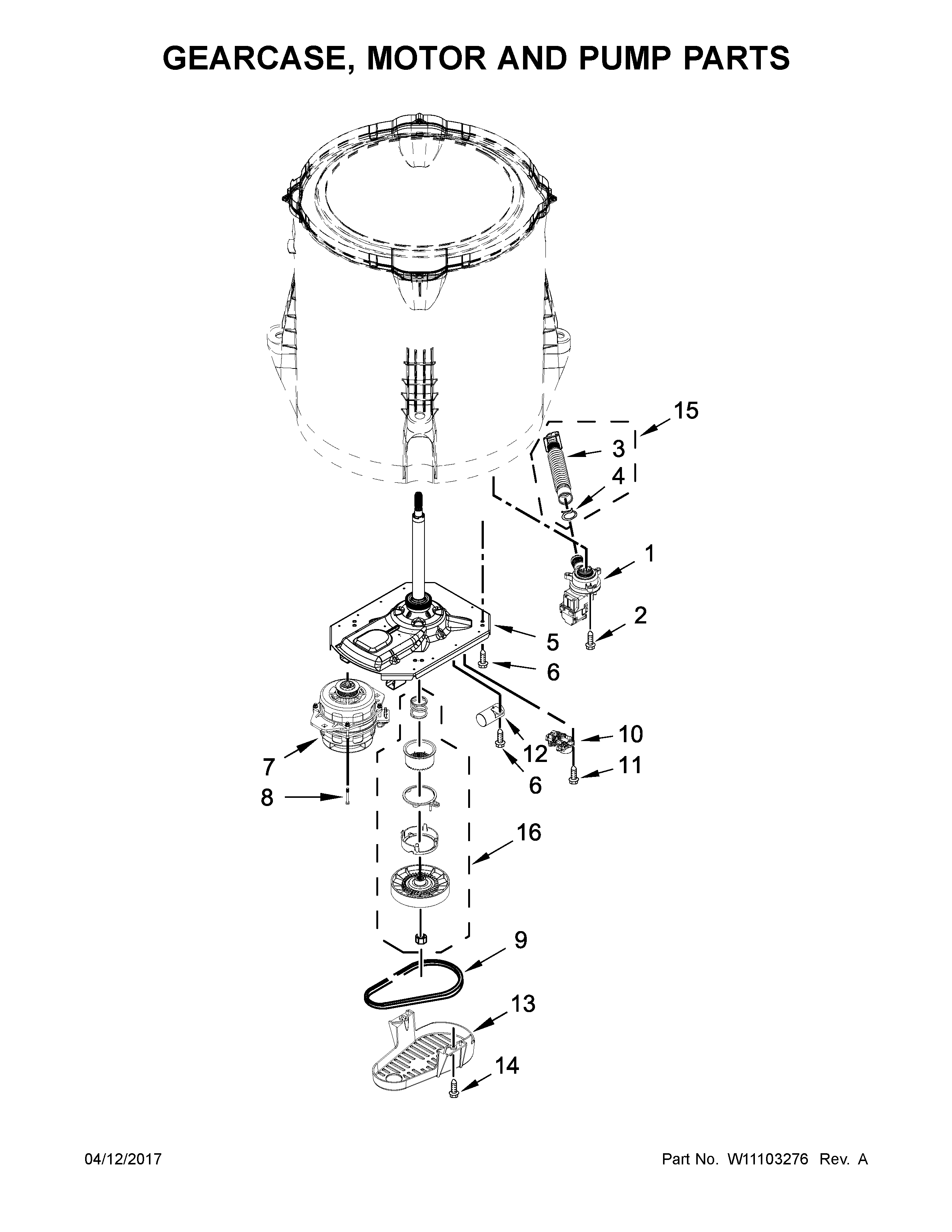 Kenmore 11020232710 gearcase, motor and pump parts diagram