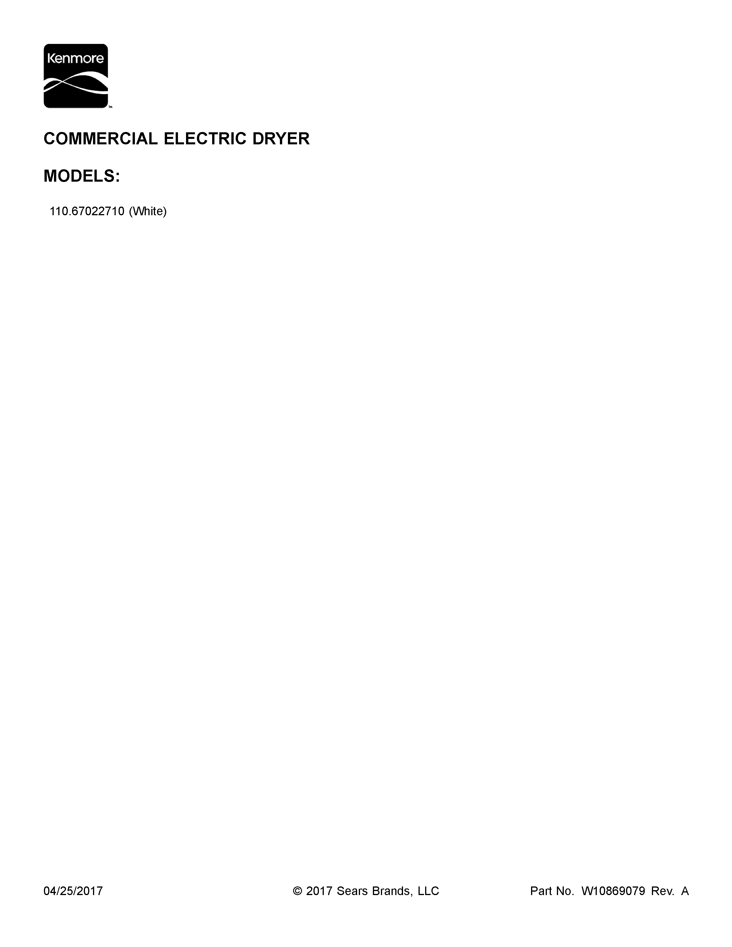 Kenmore 11067022710 cover sheet diagram