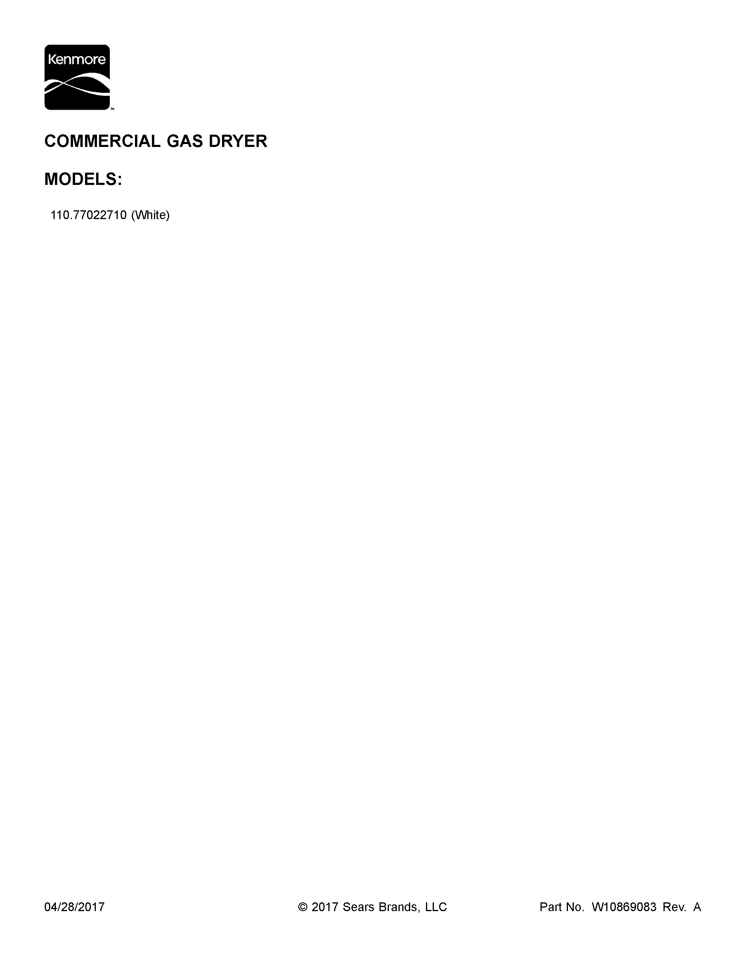 Kenmore 11077022710 cover sheet diagram