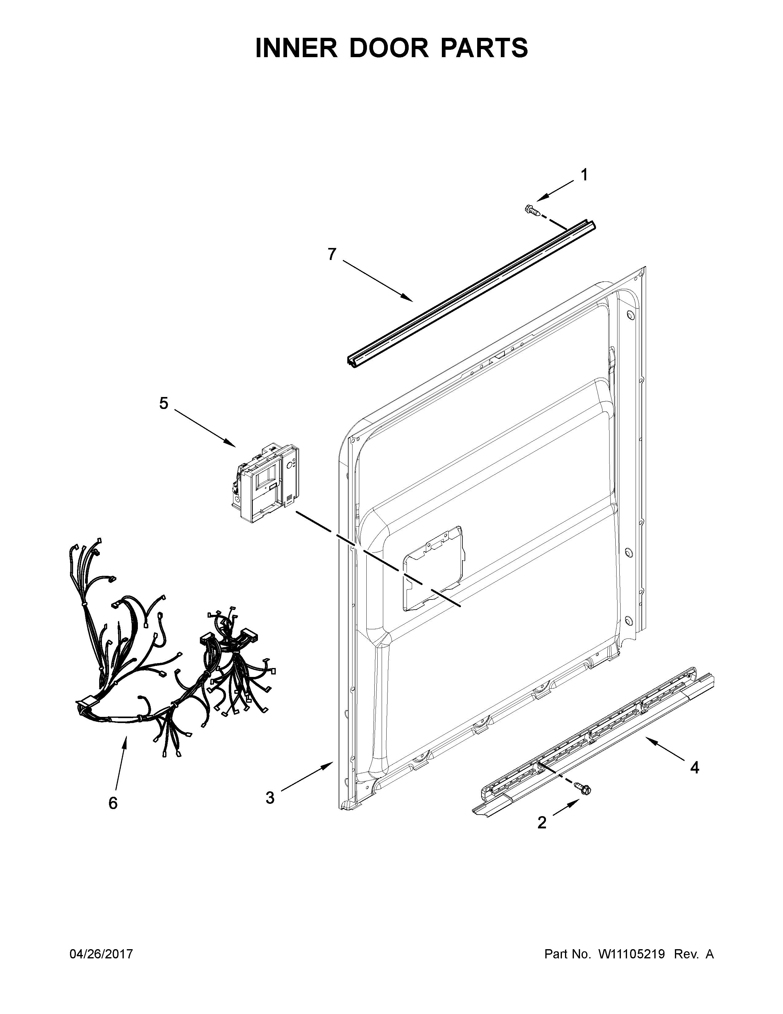Kenmore Elite 66514743N513 inner door parts diagram