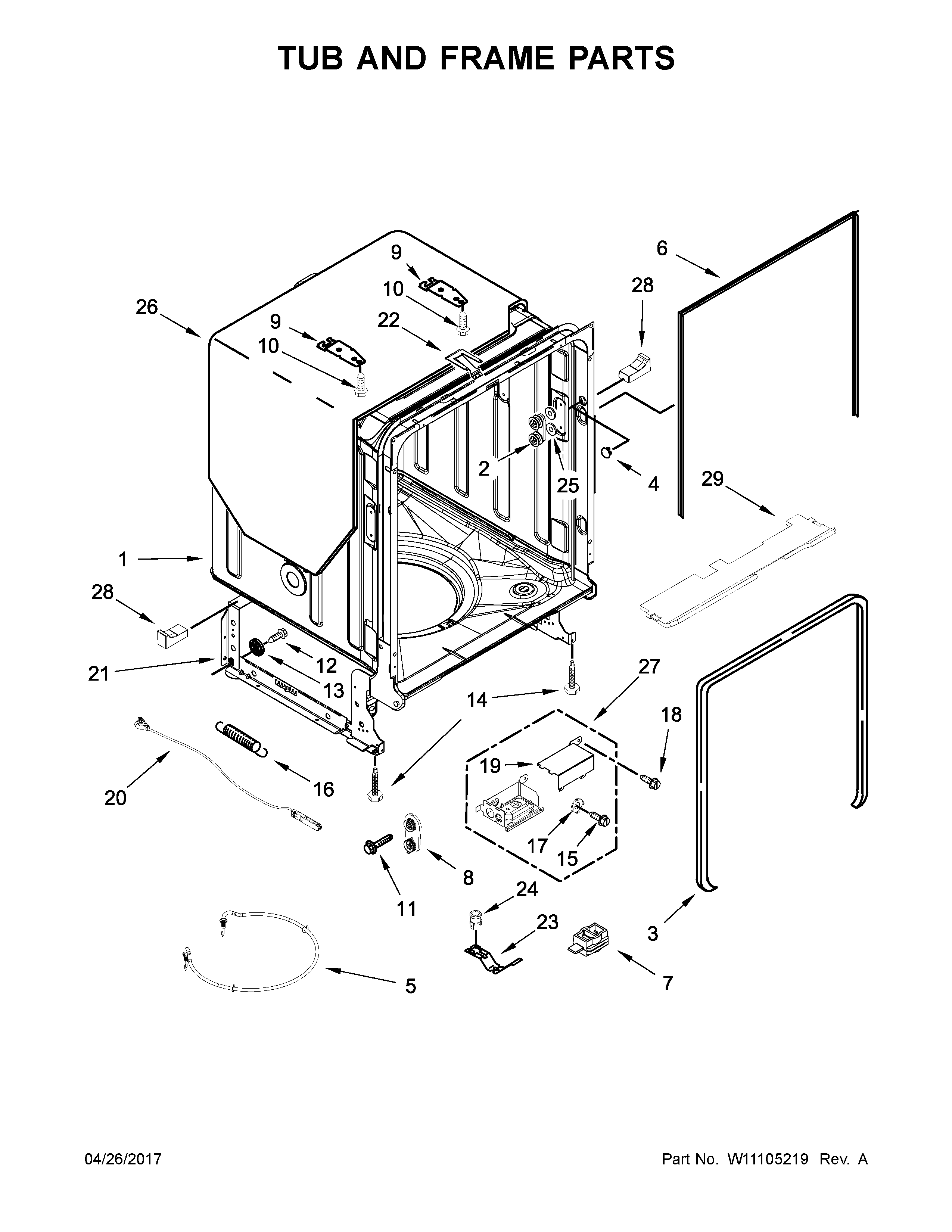 Kenmore Elite 66514743N513 tub and frame parts diagram