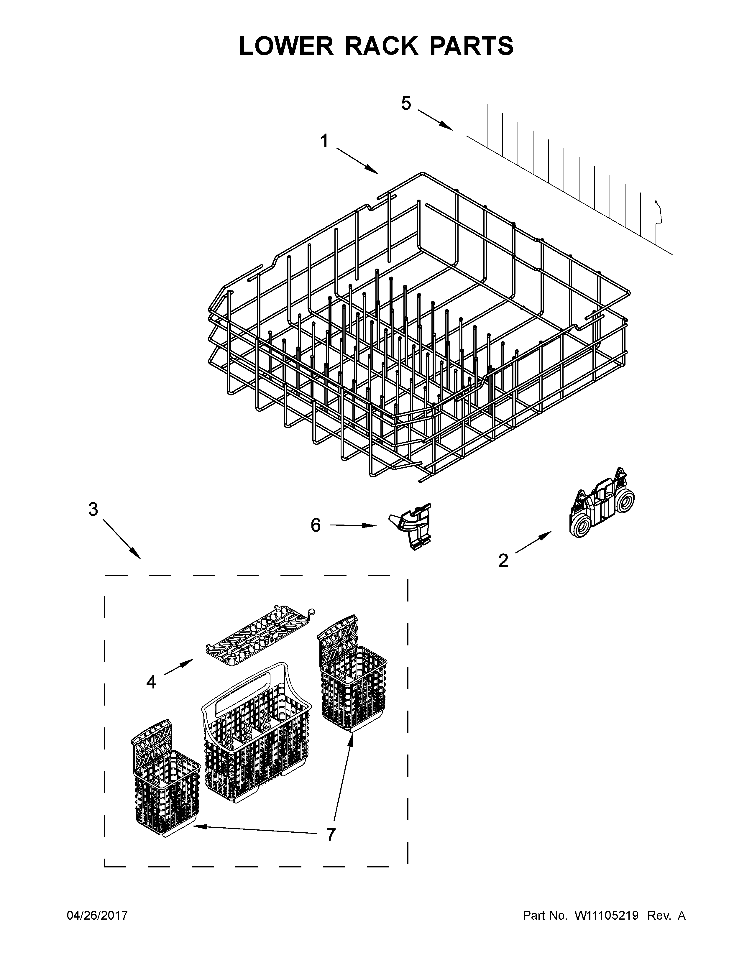 Kenmore Elite 66514743N513 lower rack parts diagram
