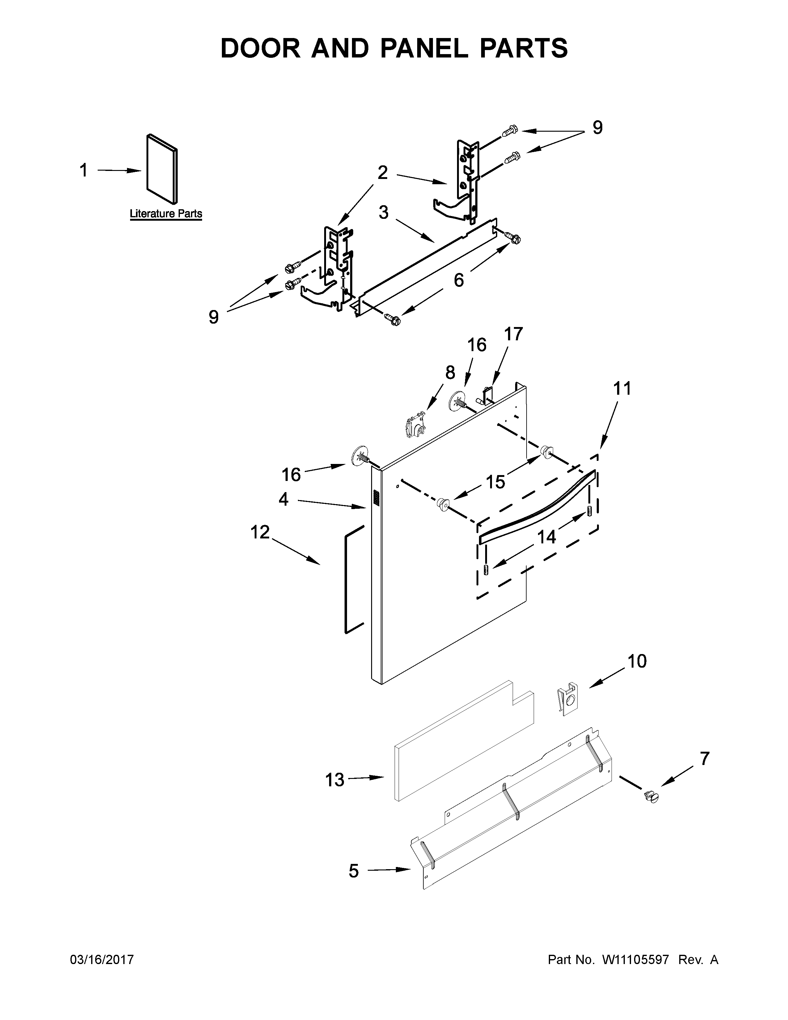 Kenmore 66514565N611 door and panel parts diagram