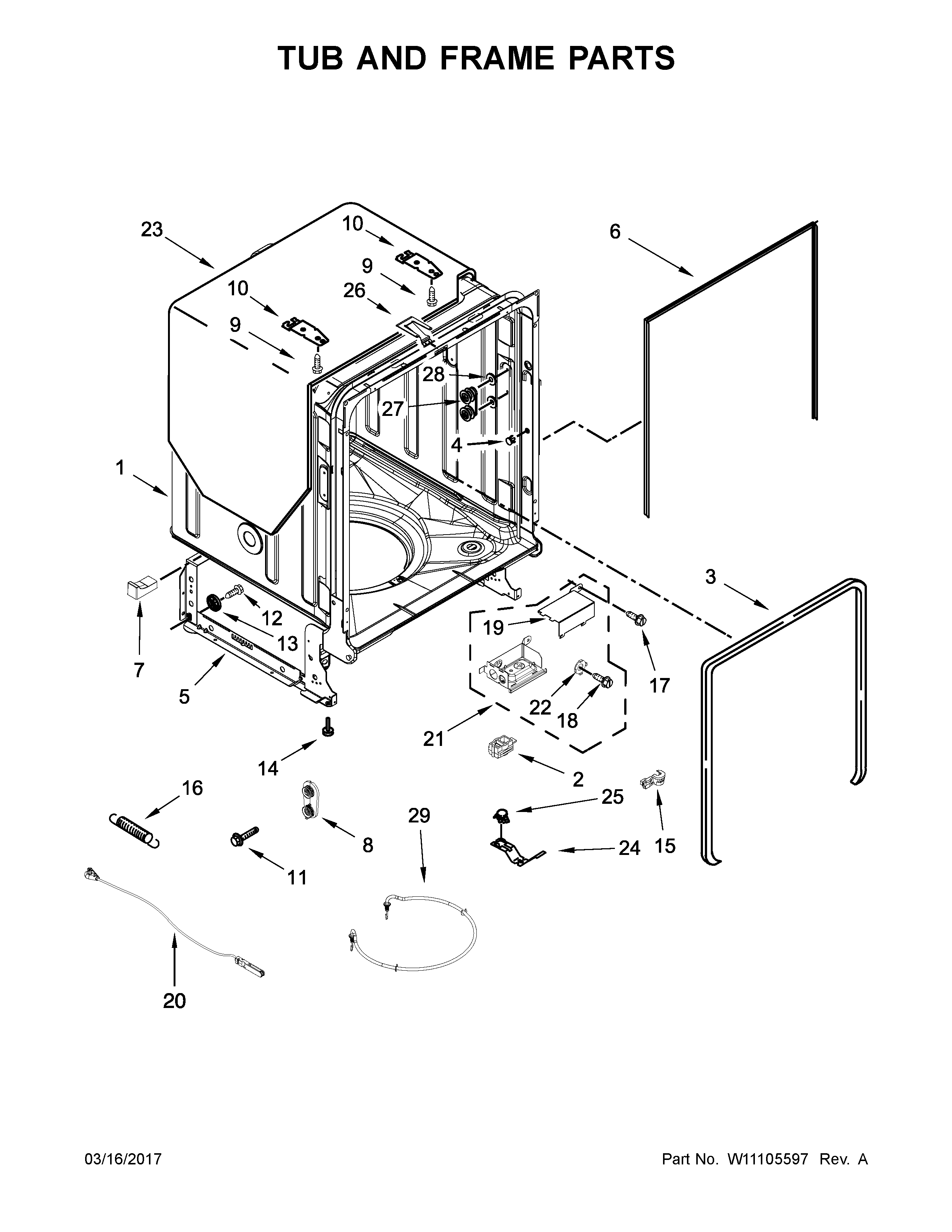 Kenmore 66514565N611 tub and frame parts diagram