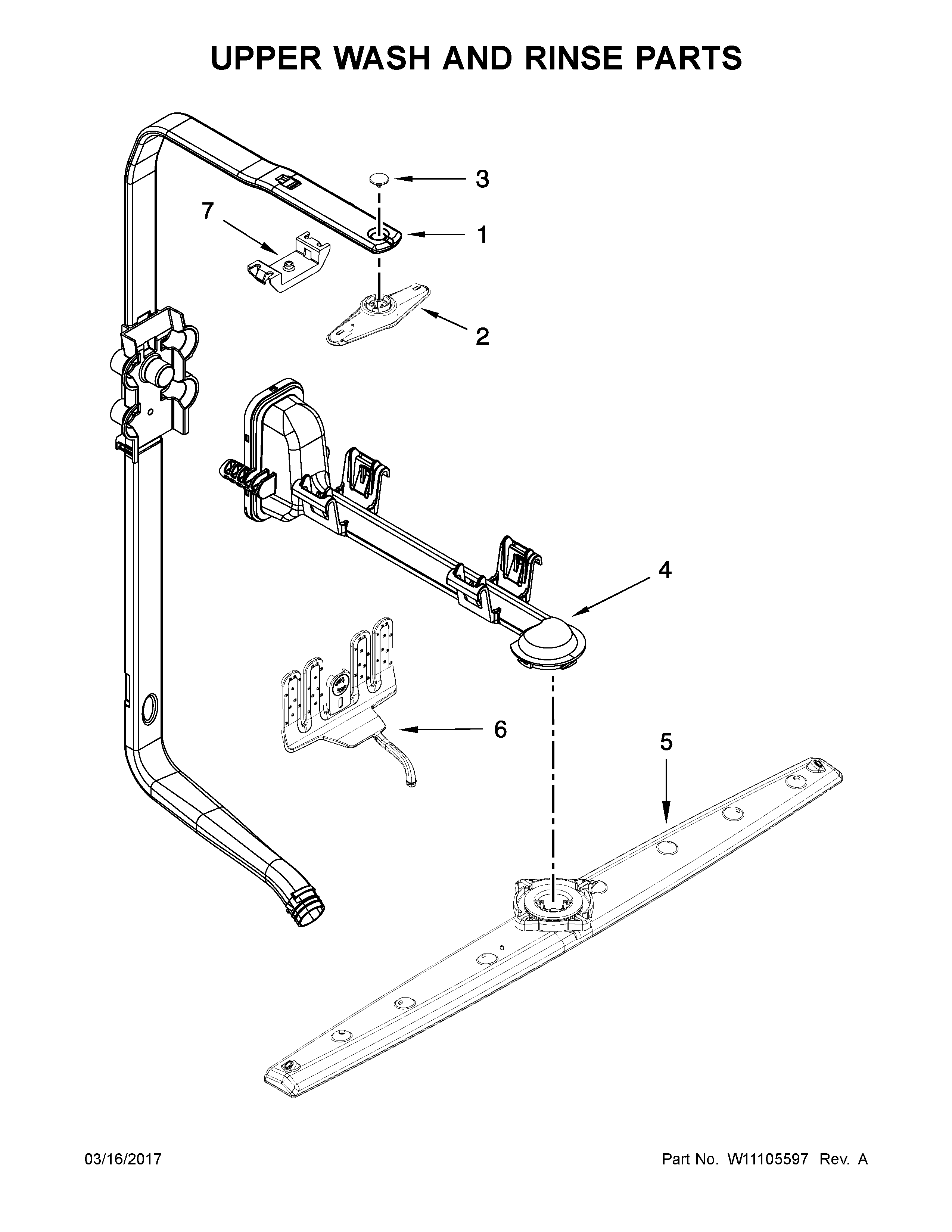 Kenmore 66514565N611 upper wash and rinse parts diagram