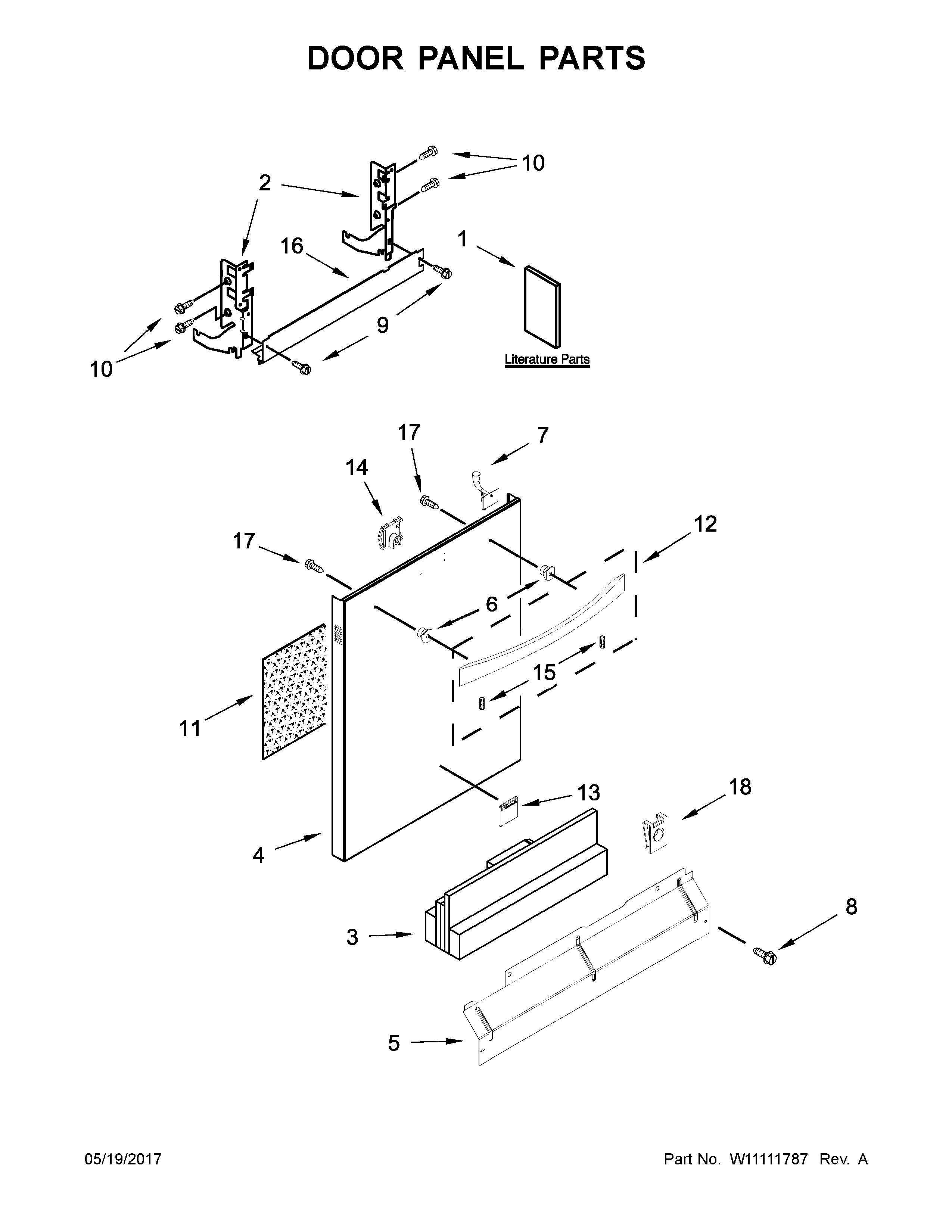 Kenmore Elite 66514819N612 door panel parts diagram