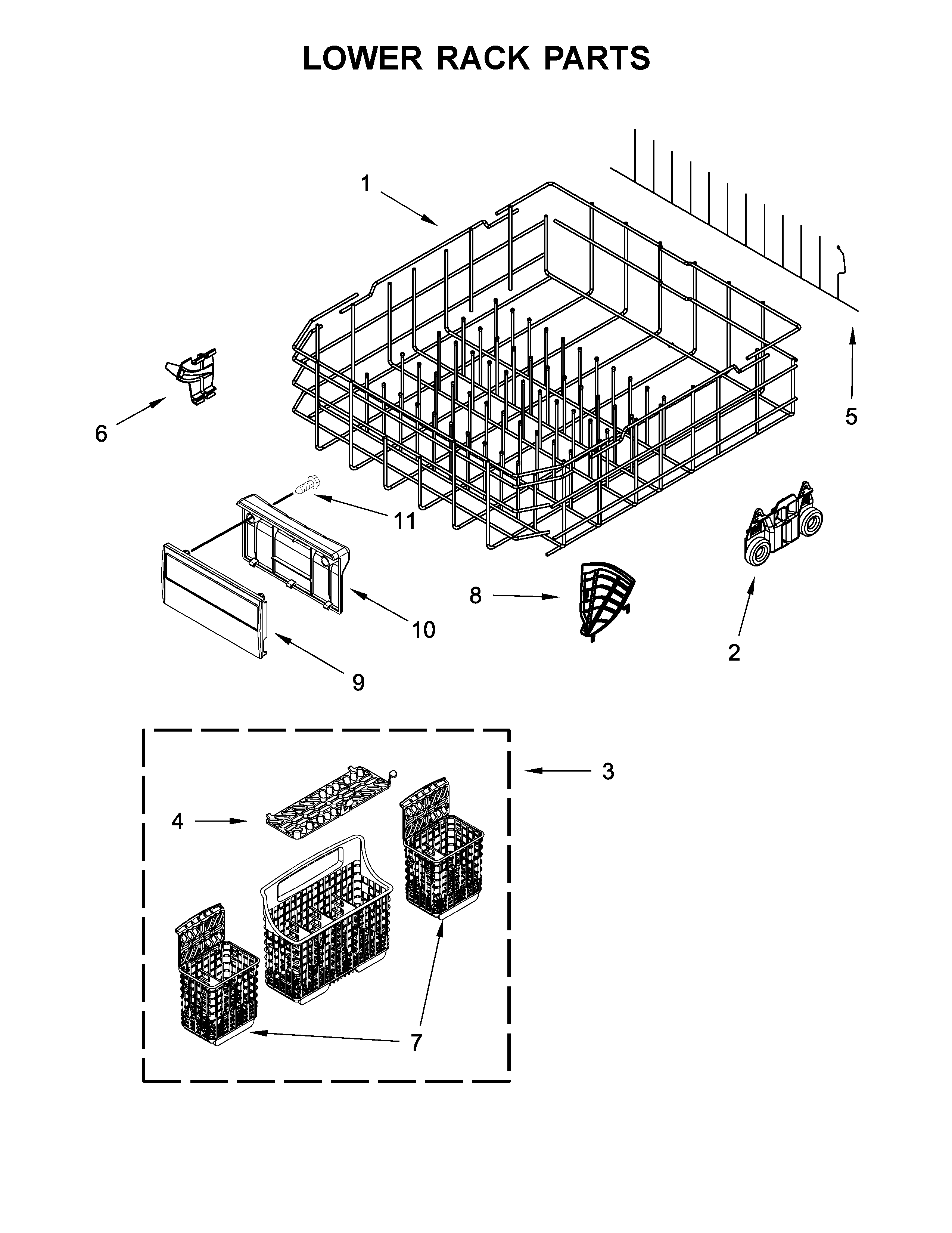 Kenmore Elite 66514819N612 lower rack parts diagram